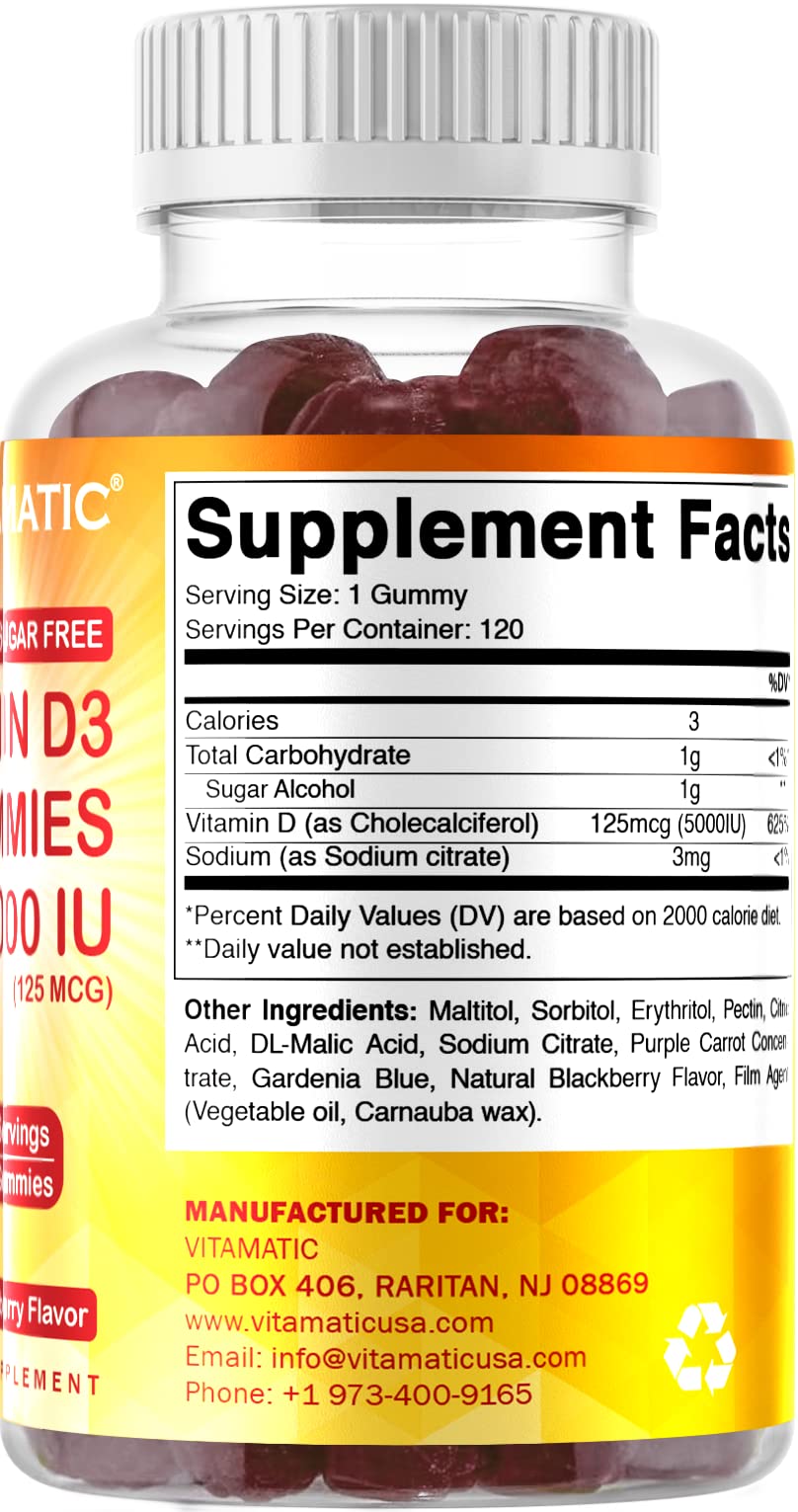 Foto 5 pulgar | Gomitas de Vitamina D3 Vitamatic 5000 Ui sin Azúcar 120 Porciones - Venta Internacional