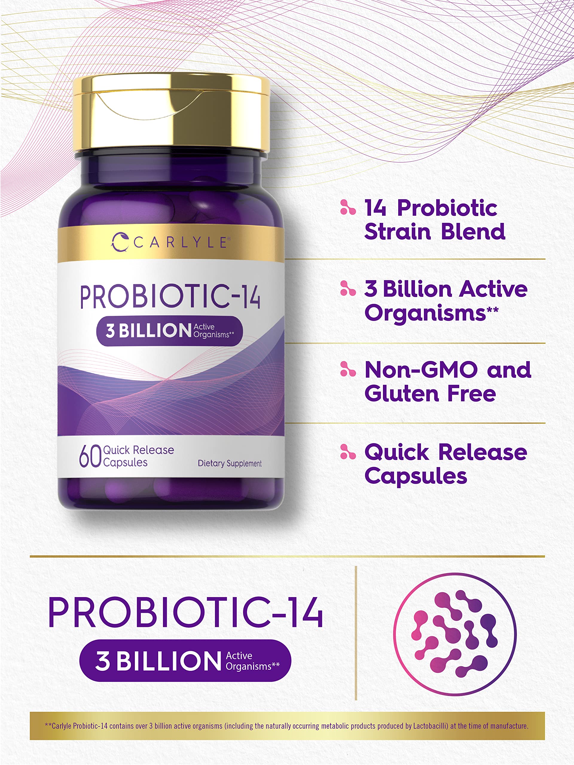 Foto 4 pulgar | Probiótico Carlyle Probiotic-14 con 3 Mil Millones de CFU 60 Cápsulas - Venta Internacional