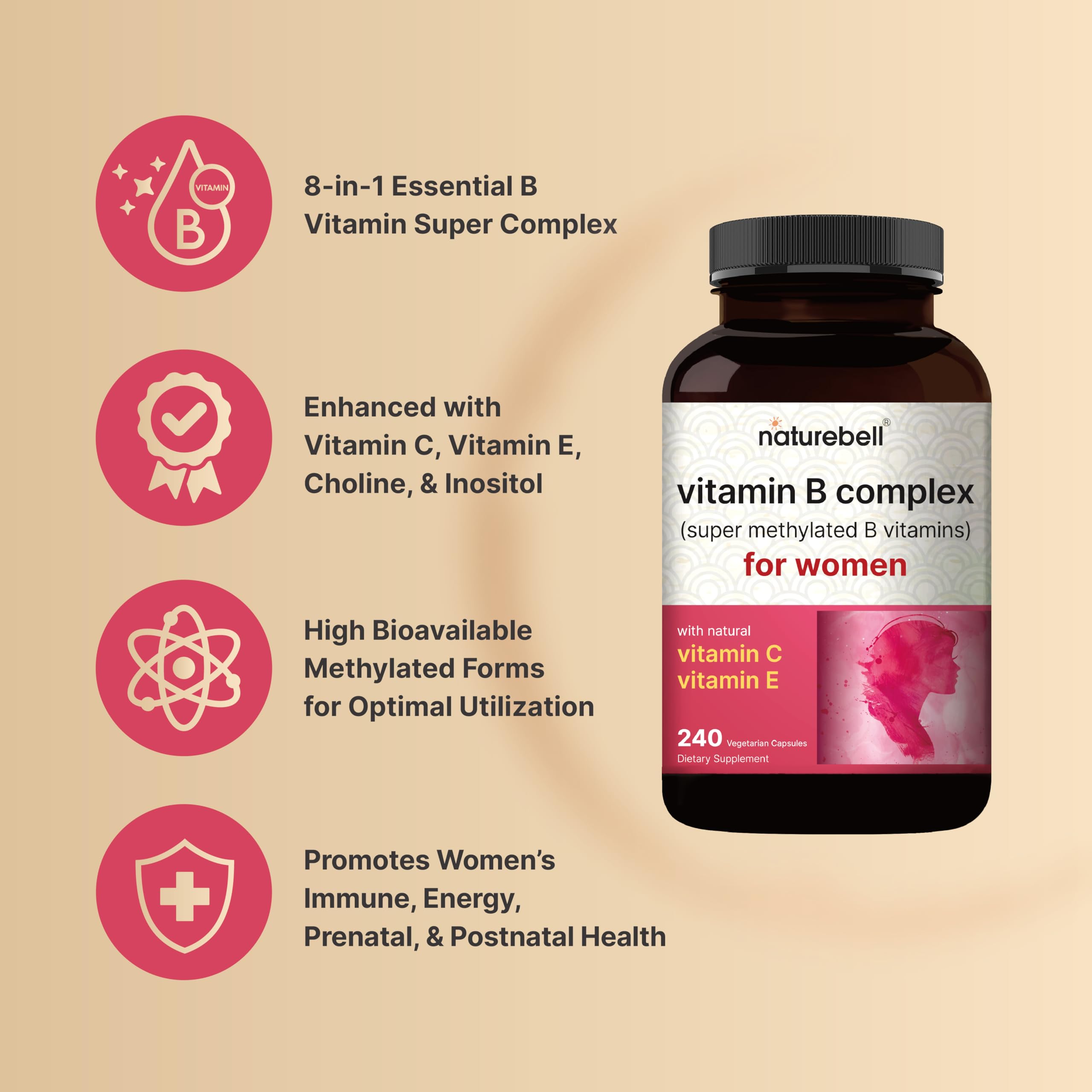 Foto 4 pulgar | Suplemento Naturebell Vitamin B Complex Women 240 Cápsulas - Venta Internacional