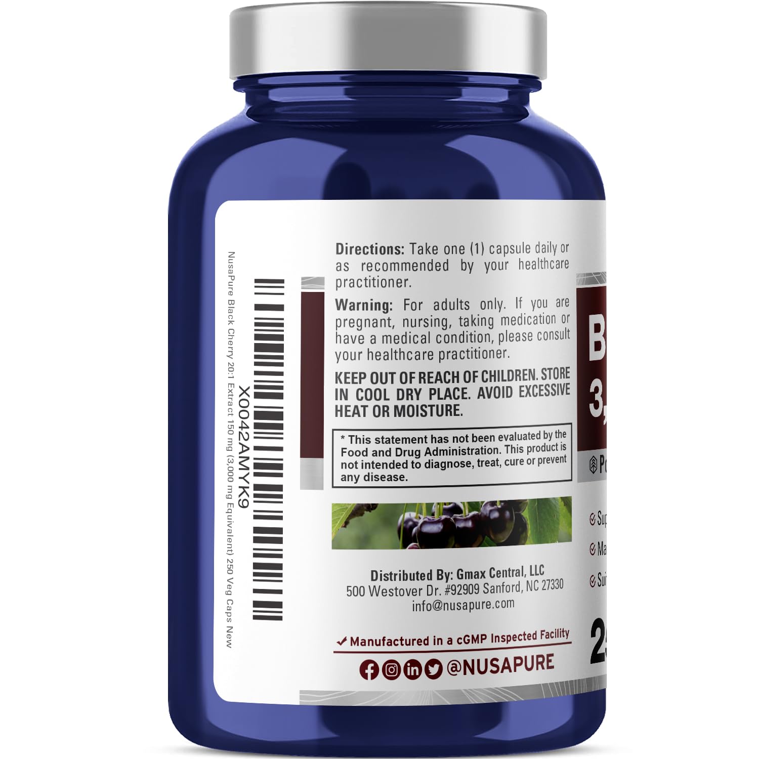 Foto 4 pulgar | Suplemento Nusapure Extracto de Cereza Negra 3000 mg 250 Cápsulas - Venta Internacional