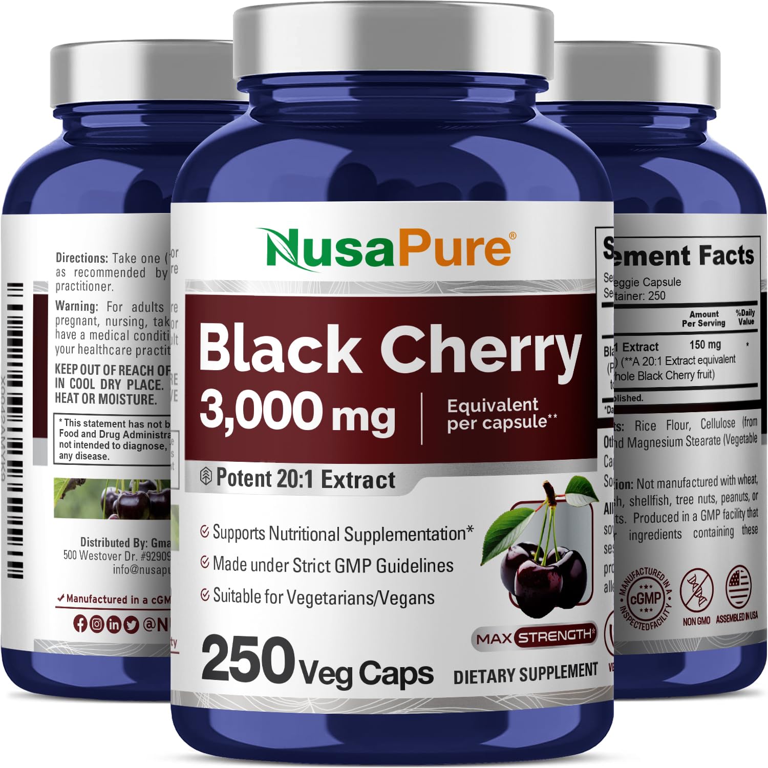 Foto 4 | Suplemento Nusapure Extracto de Cereza Negra 3000 mg 250 Cápsulas - Venta Internacional