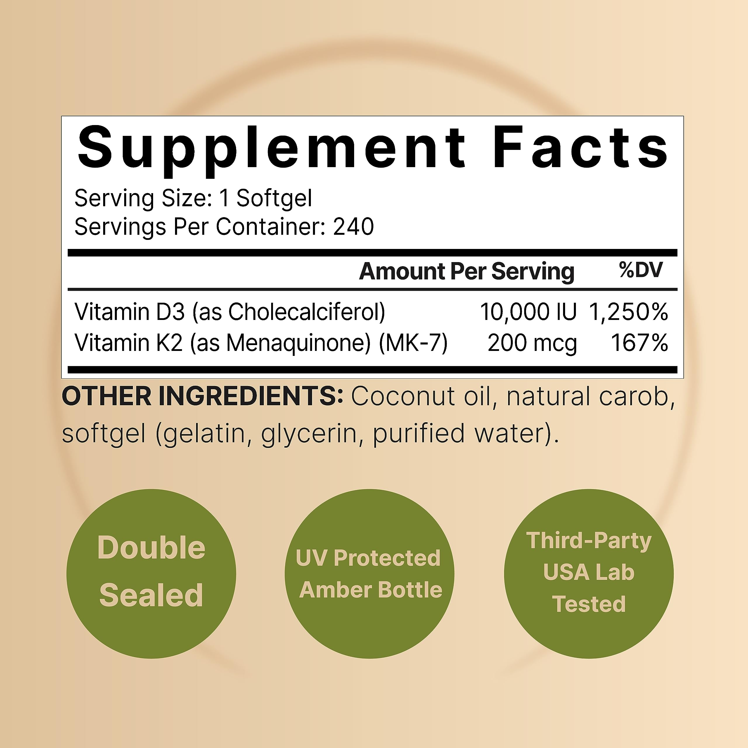 Foto 3 pulgar | Vitamina D3 y K2 Naturebell 10000 Iu 200 mcg - Venta Internacional