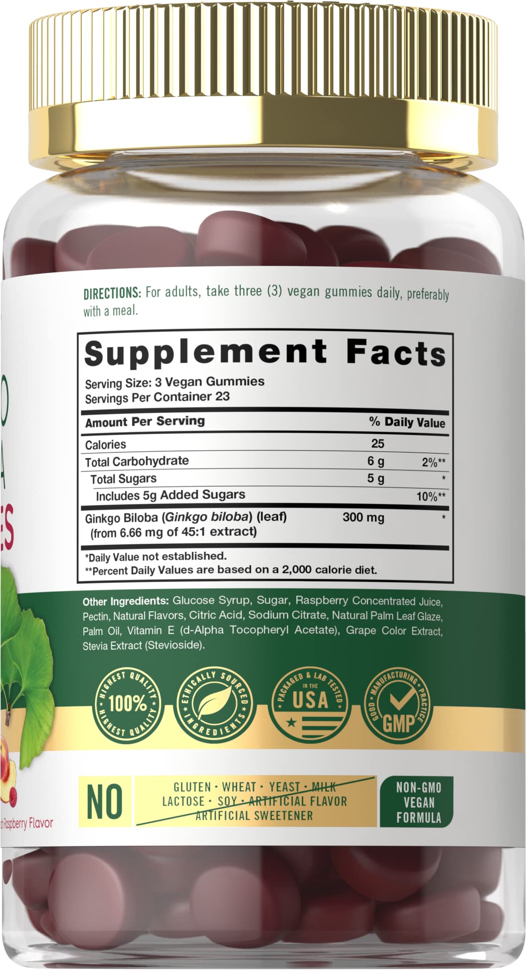 Foto 3 pulgar | Suplemento Carlyle Ginkgo Biloba 300 Mg 70 Gomitas Veganas - Venta Internacional