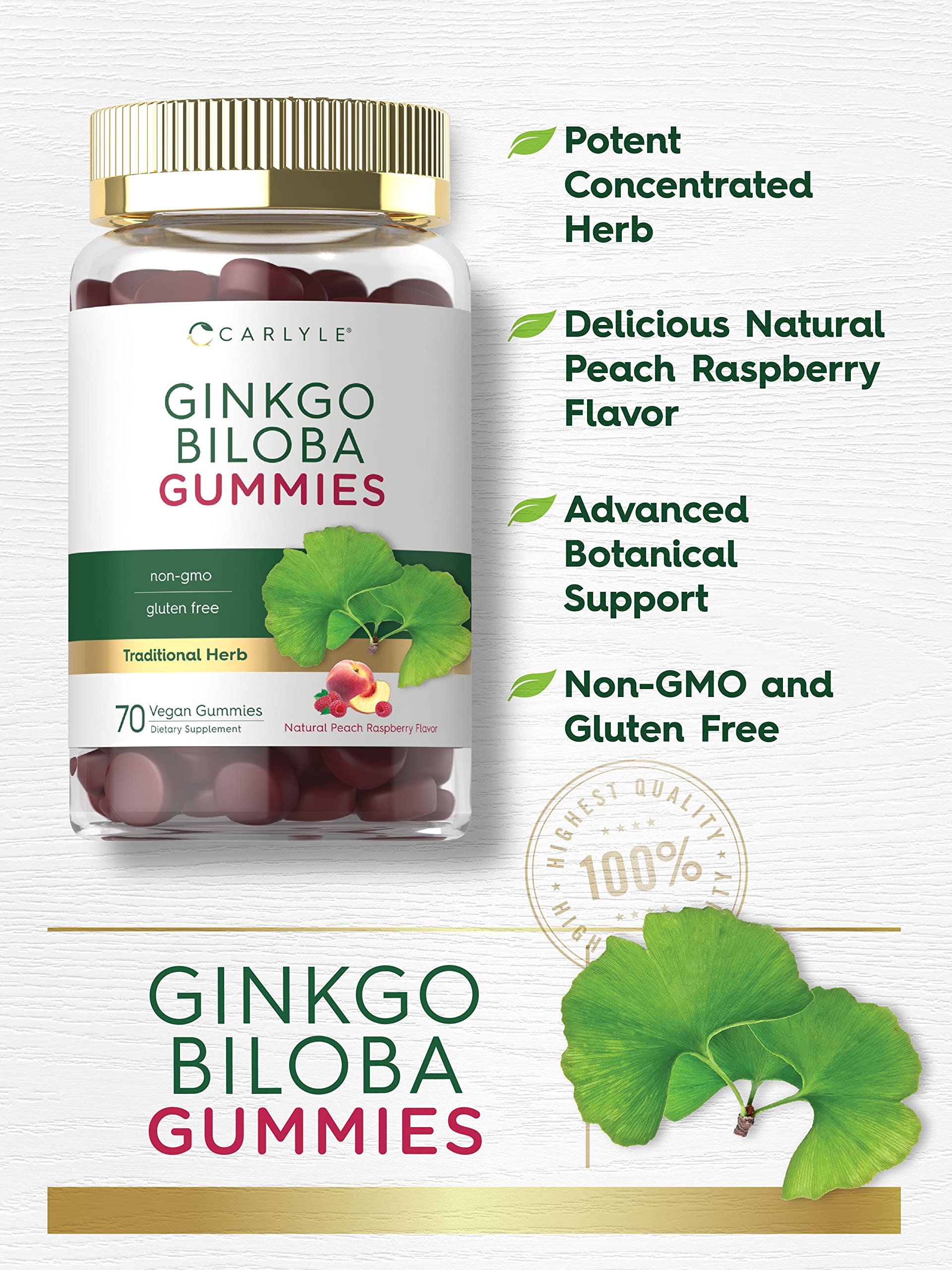 Foto 4 pulgar | Suplemento Carlyle Ginkgo Biloba 300 Mg 70 Gomitas Veganas - Venta Internacional