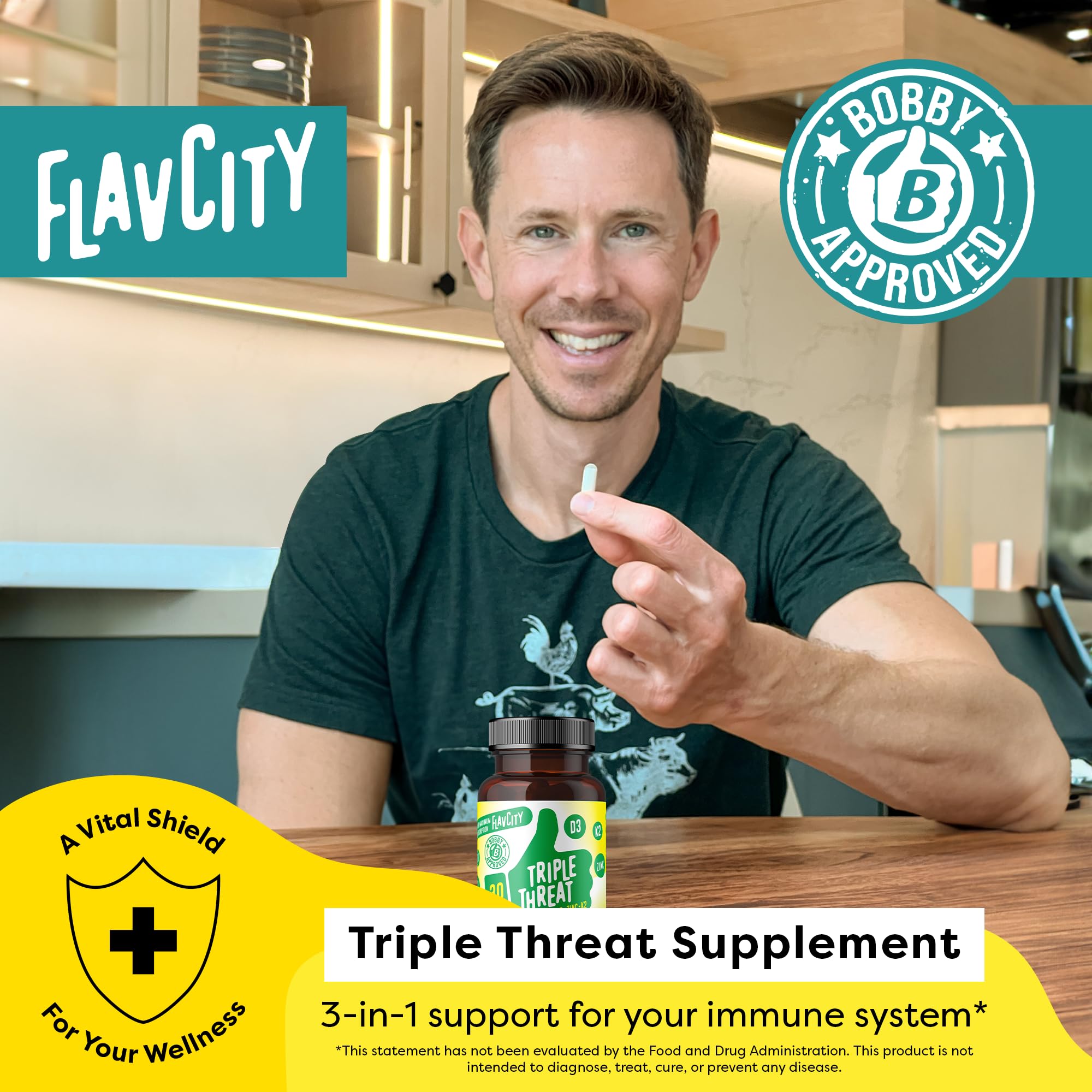 Foto 3 pulgar | Suplemento Flavcity Triple Threat Vitamina D3, Zinc y K2 30 Cápsulas - Venta Internacional