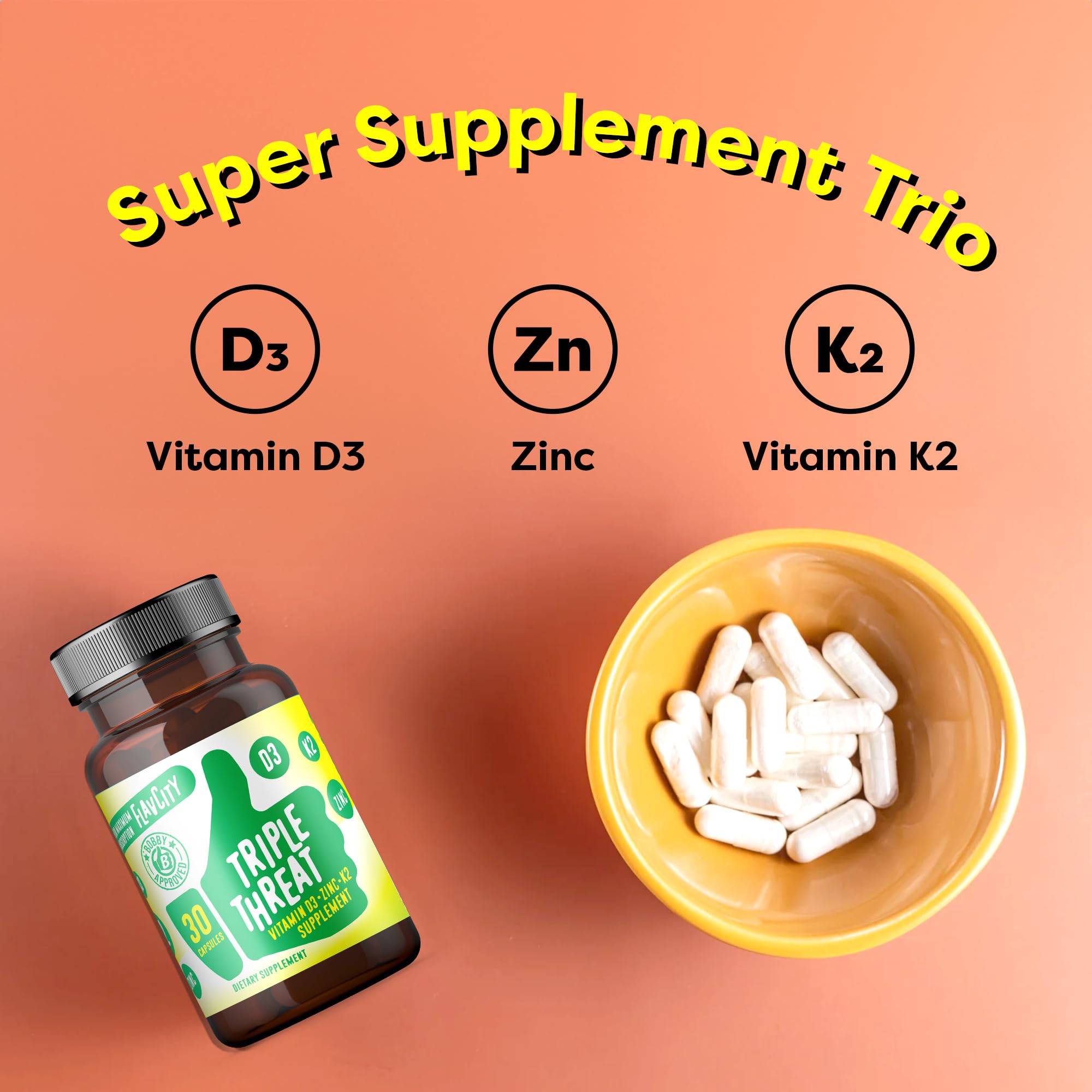 Foto 4 pulgar | Suplemento Flavcity Triple Threat Vitamina D3, Zinc y K2 30 Cápsulas - Venta Internacional