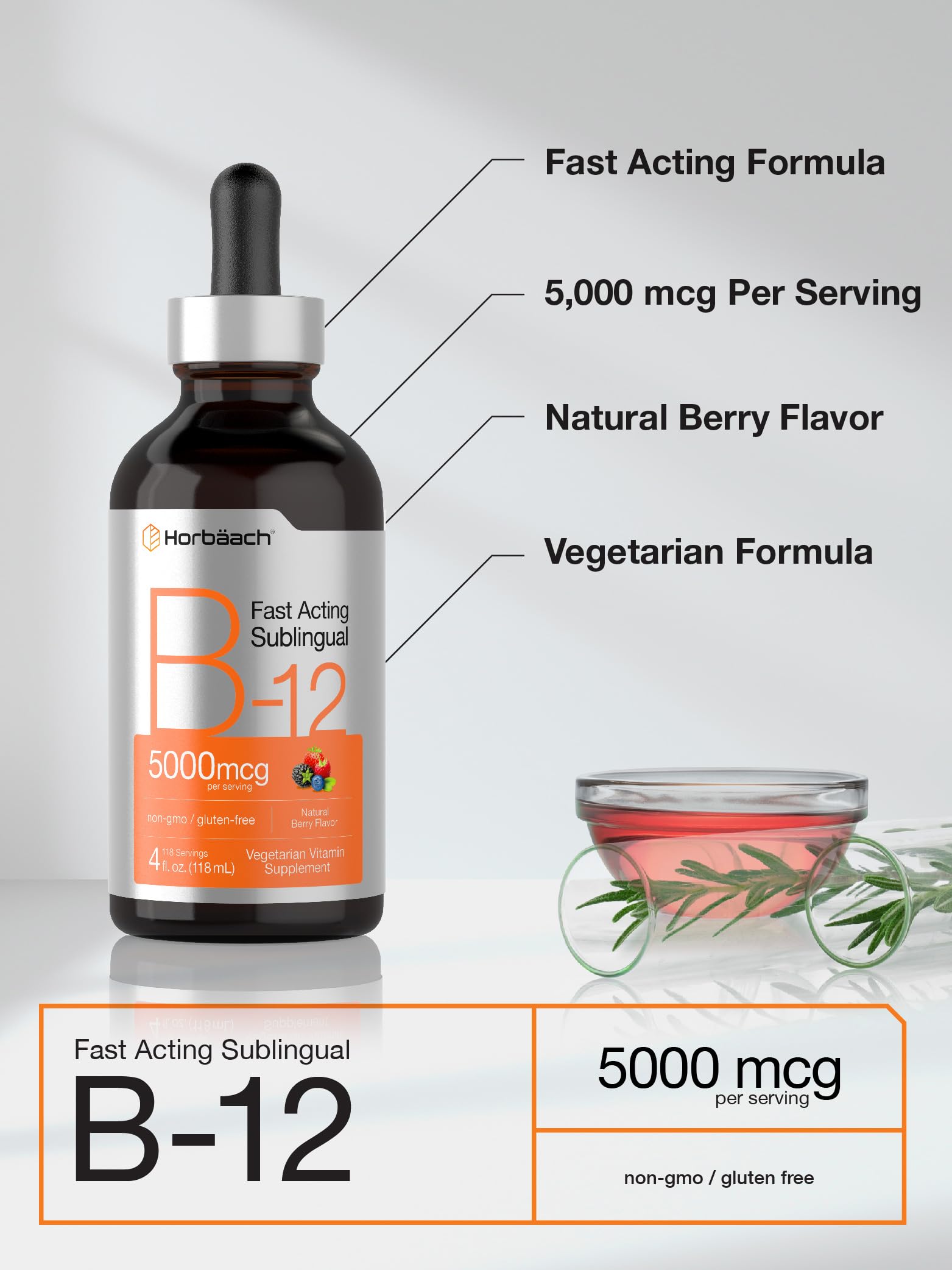 Foto 5 pulgar | Suplemento Horbäach B-12 de 5000 mcg Líquido Sublingual 120 ml - Venta Internacional