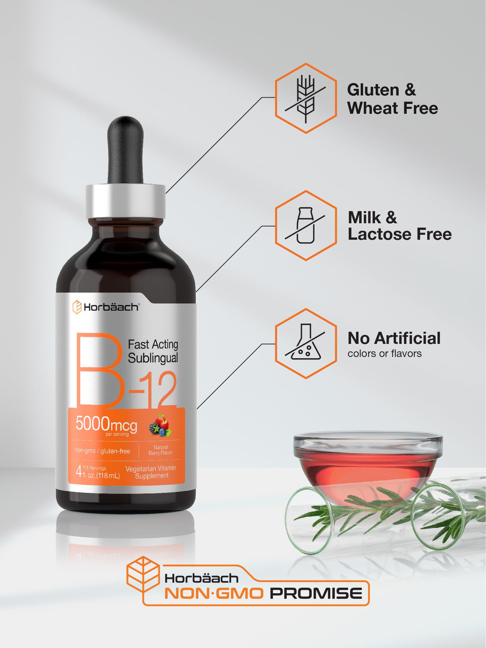 Foto 6 pulgar | Suplemento Horbäach B-12 de 5000 mcg Líquido Sublingual 120 ml - Venta Internacional