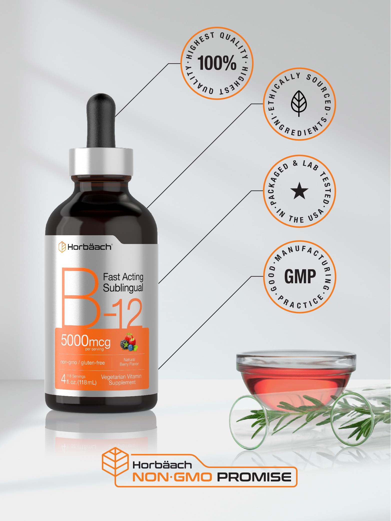 Foto 7 pulgar | Suplemento Horbäach B-12 de 5000 mcg Líquido Sublingual 120 ml - Venta Internacional