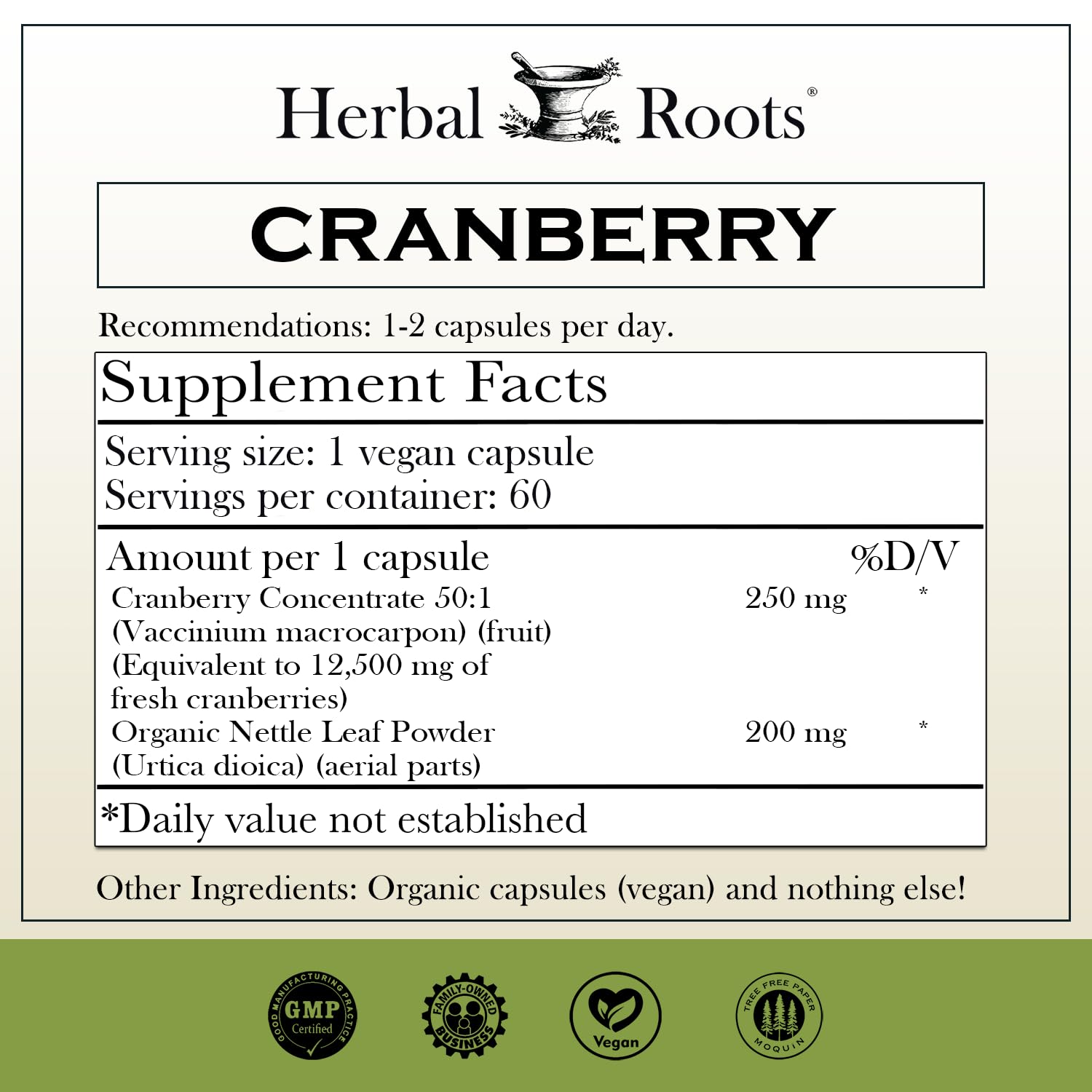 Foto 3 pulgar | Suplemento Herbal Roots Extra Strength Arándano Rojo 60 Cápsulas - Venta Internacional