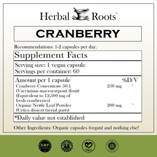 Foto 2 | Suplemento Herbal Roots Extra Strength Arándano Rojo 60 Cápsulas - Venta Internacional