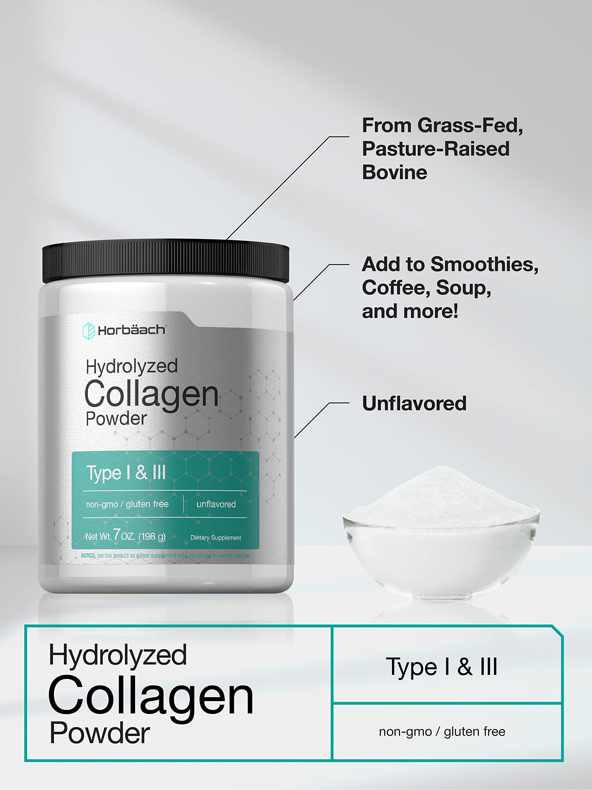 Foto 3 | Colágeno en Polvo Horbaach Hidrolizado Tipo I y Iii 200 ml - Venta Internacional