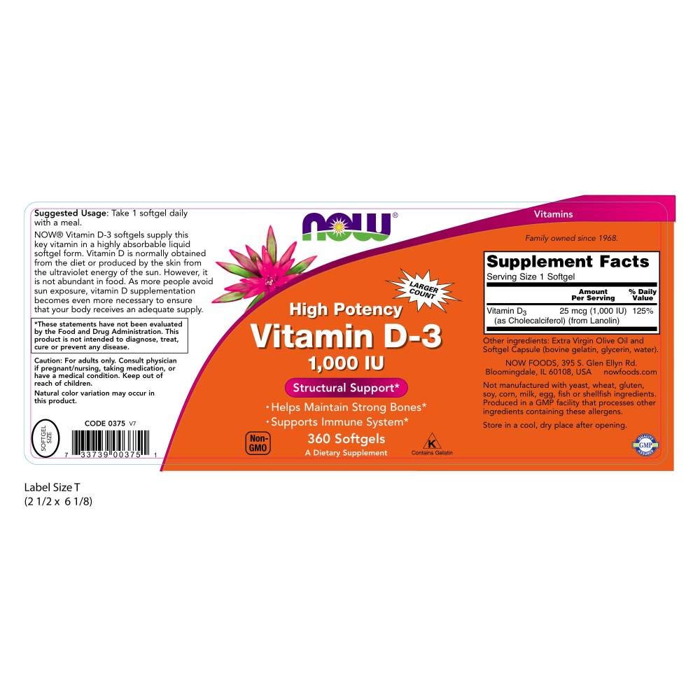 Foto 3 pulgar | Supplement Now 360 Cápsulas Blandas de Vitamina D-3 de Alta Potencia de 1000 Ui - Venta Internacional