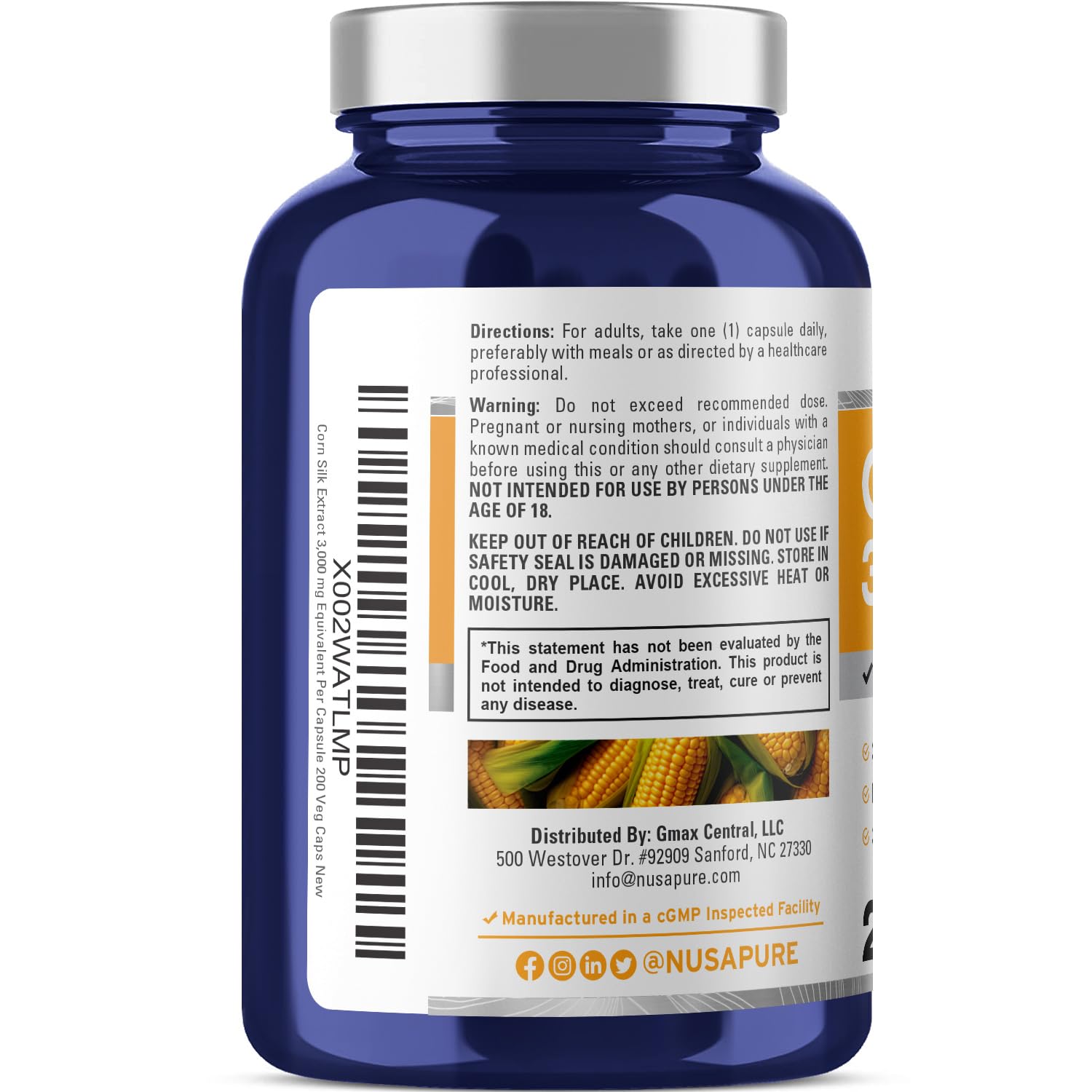Foto 4 pulgar | Suplemento Nusapure Extracto de Seda de Maíz 3000 mg 200 Cápsulas - Venta Internacional