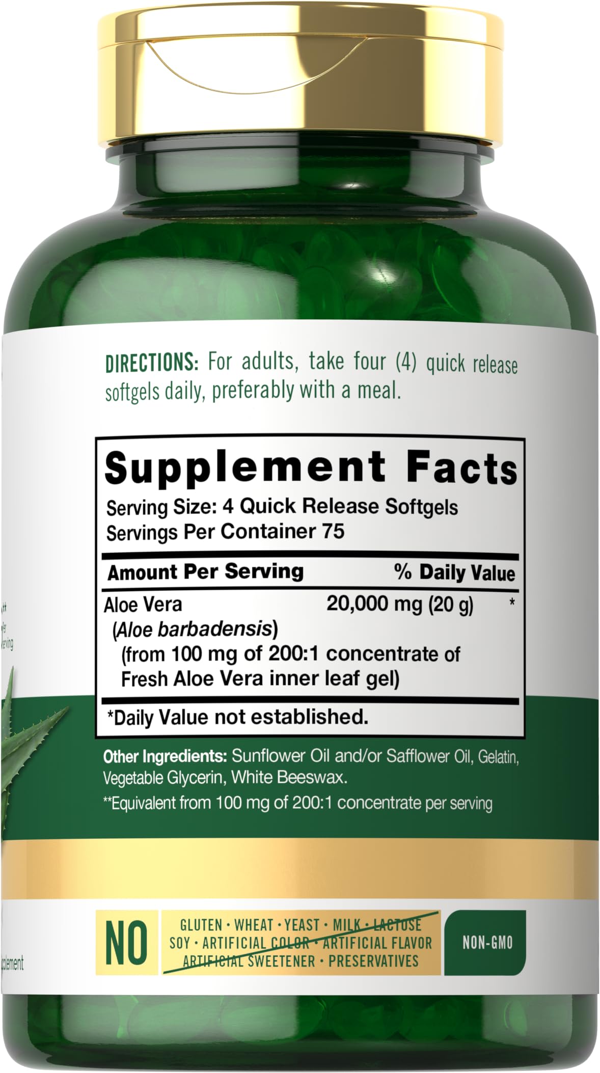 Foto 3 pulgar | Suplemento Carlyle Aloe Vera 20,000 mg 300 Cápsulas - Venta Internacional