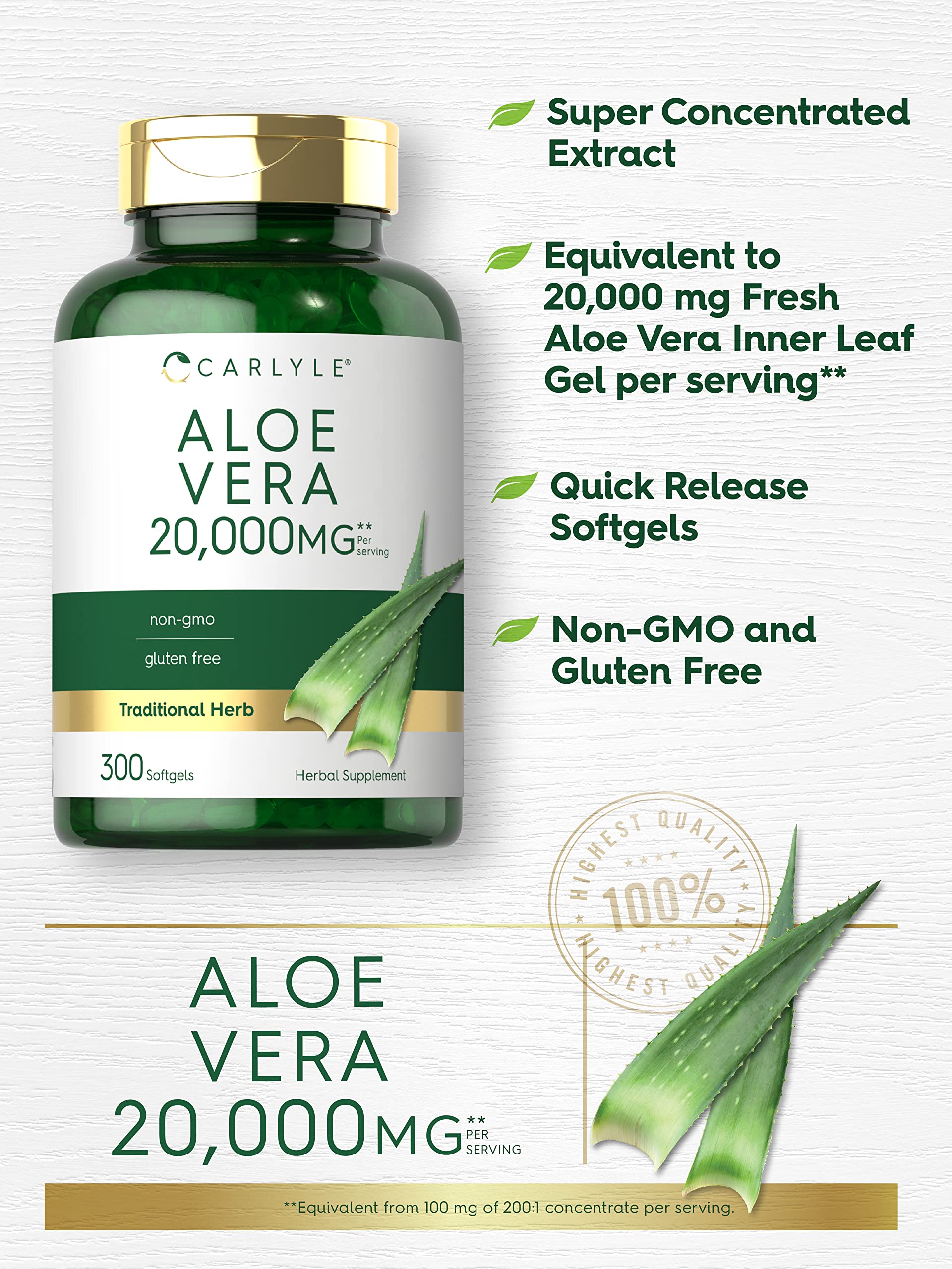 Foto 4 pulgar | Suplemento Carlyle Aloe Vera 20,000 mg 300 Cápsulas - Venta Internacional