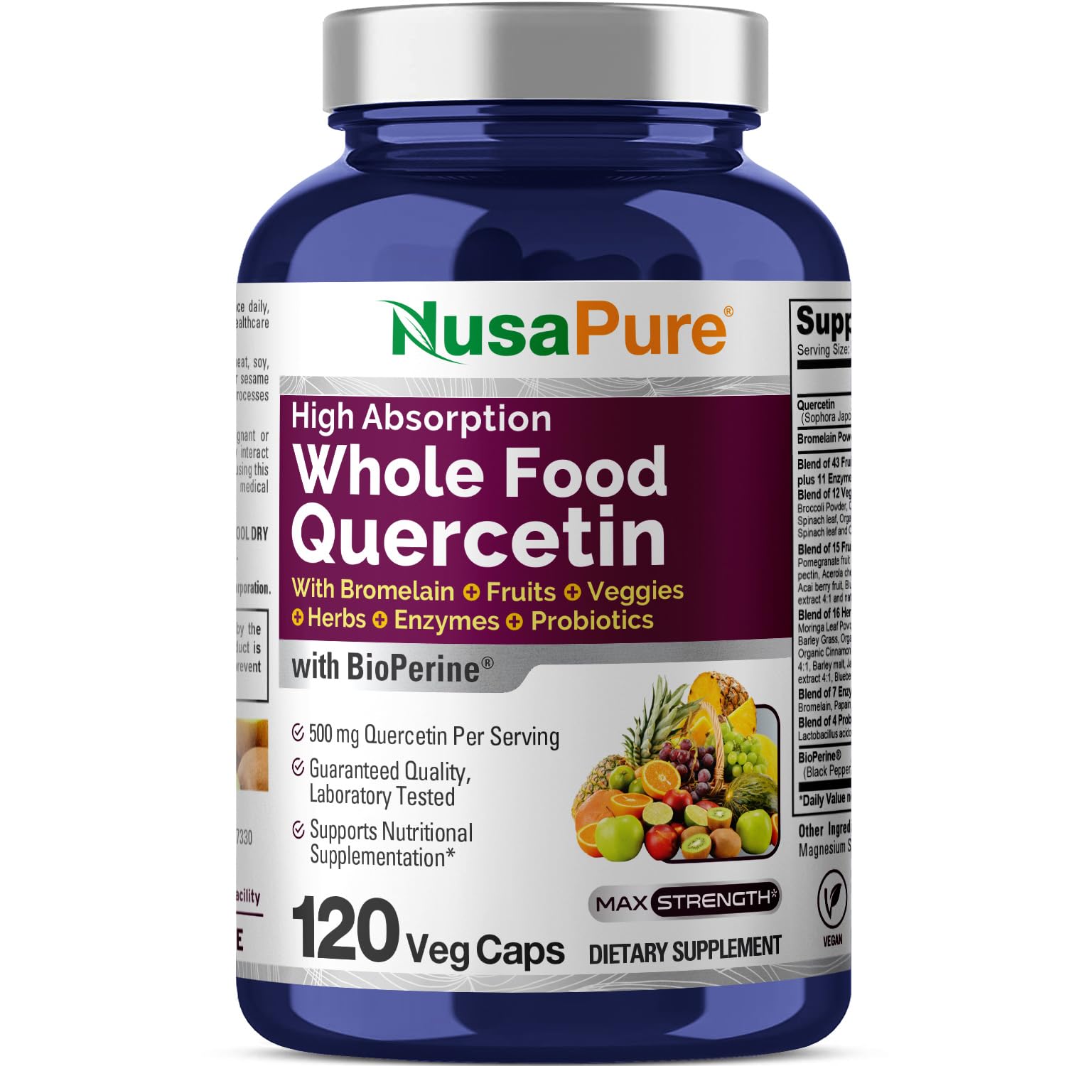 Complemento Nusapure Quercetina con Bromelina 500 mg 120 Cápsulas - Venta Internacional