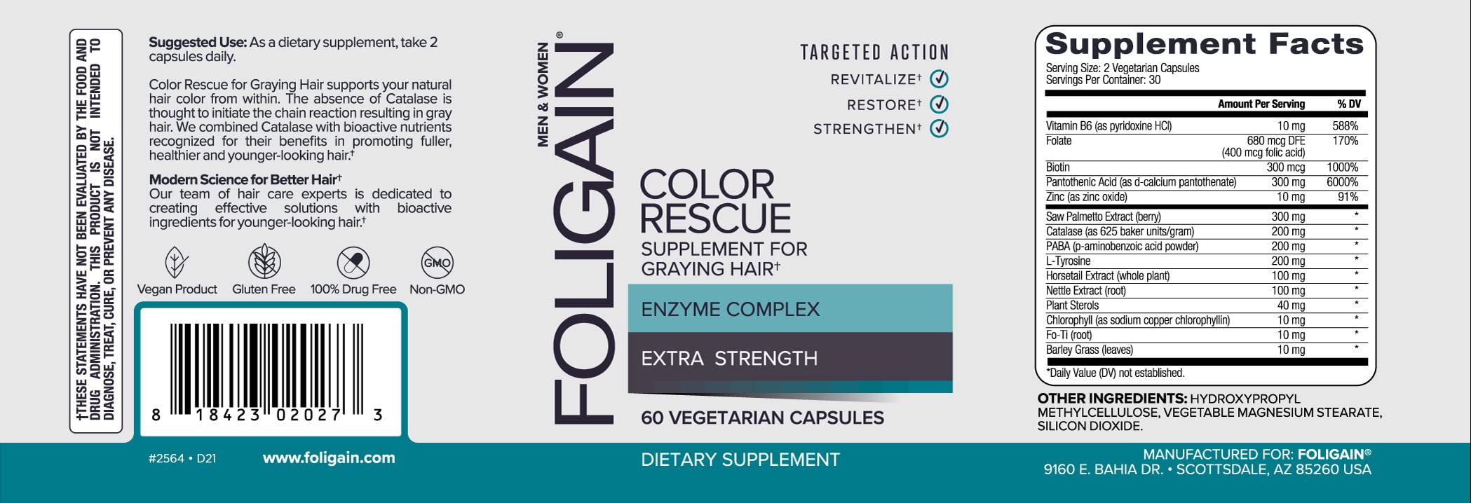 Foto 6 pulgar | Suplemento Foligain Color Rescue para Cabello Gris 60 Comprimidos - Venta Internacional