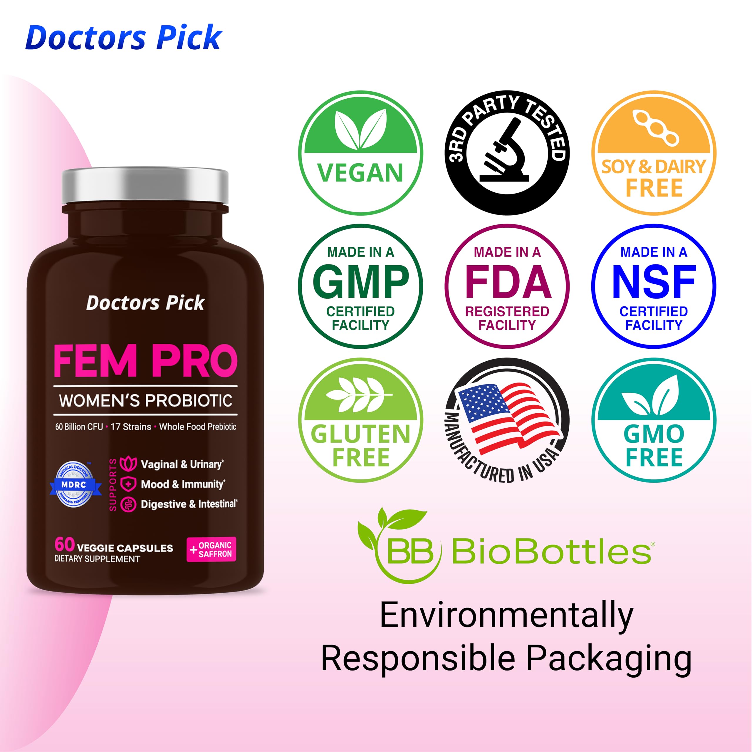 Foto 8 pulgar | Probiotics Doctors Pick Fem Pro Women 60 Cápsulas Vegetarianas - Venta Internacional