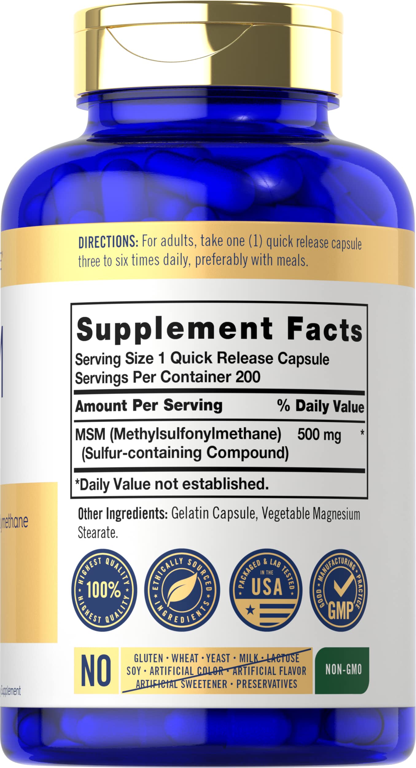 Foto 3 pulgar | Suplemento Carlyle MSM 500 mg 200 Cápsulas sin OGM y sin Gluten - Venta Internacional