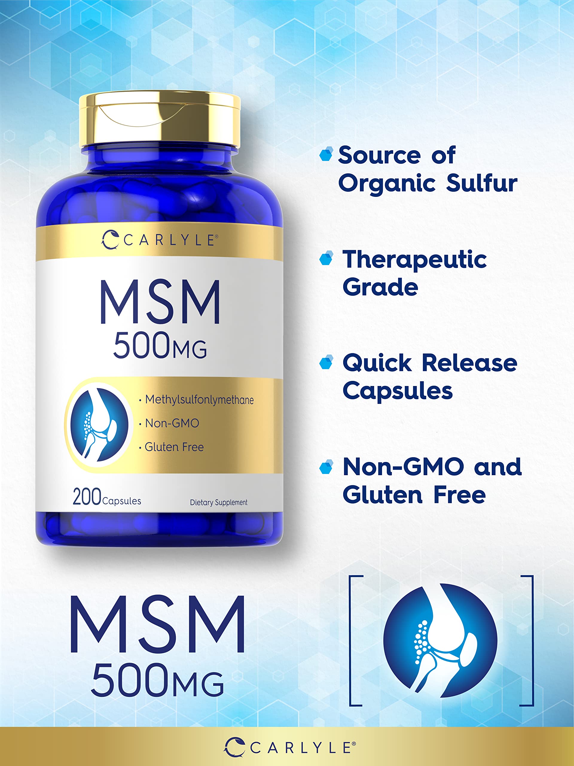 Foto 4 pulgar | Suplemento Carlyle MSM 500 mg 200 Cápsulas sin OGM y sin Gluten - Venta Internacional