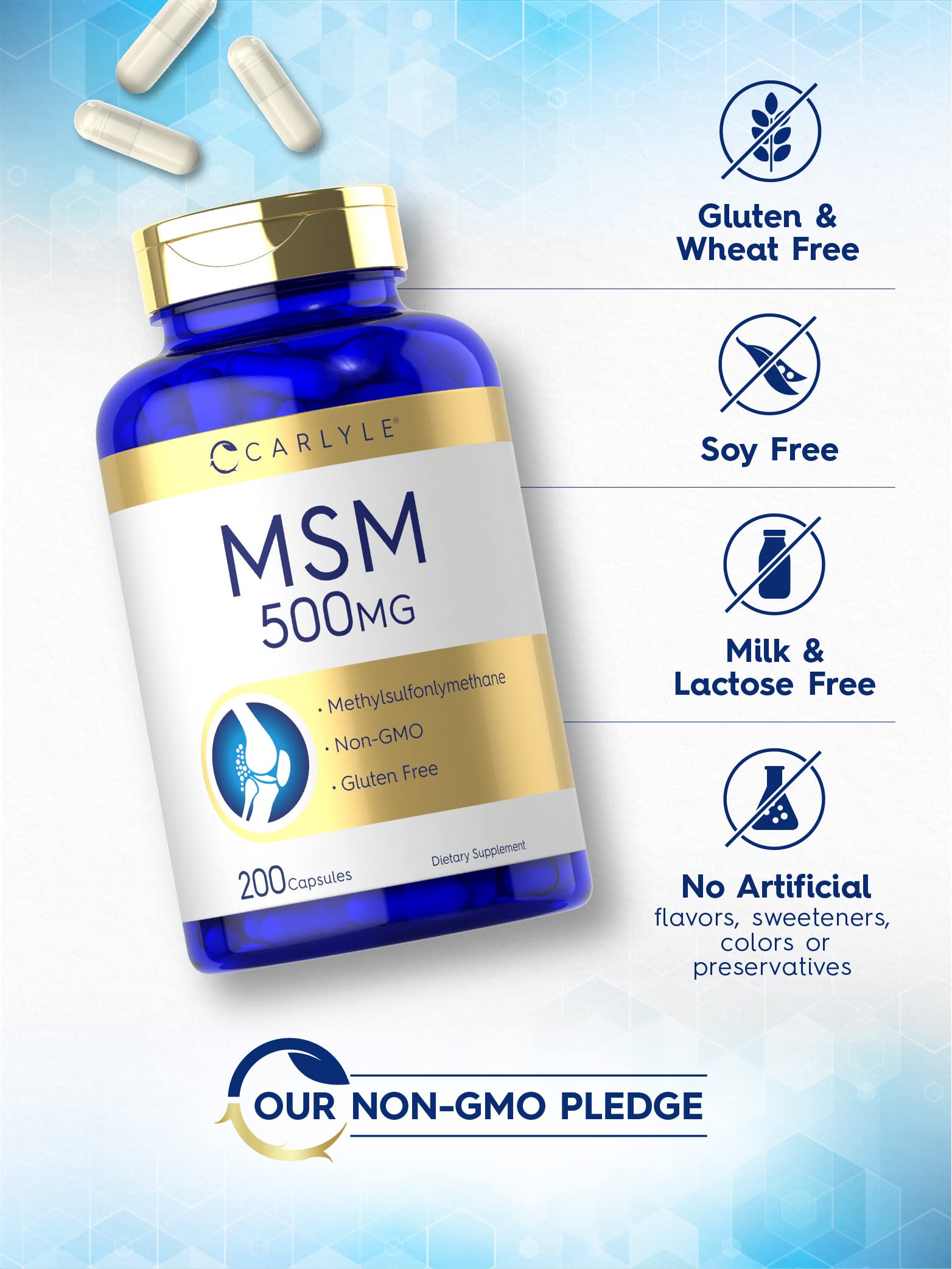Foto 5 pulgar | Suplemento Carlyle MSM 500 mg 200 Cápsulas sin OGM y sin Gluten - Venta Internacional