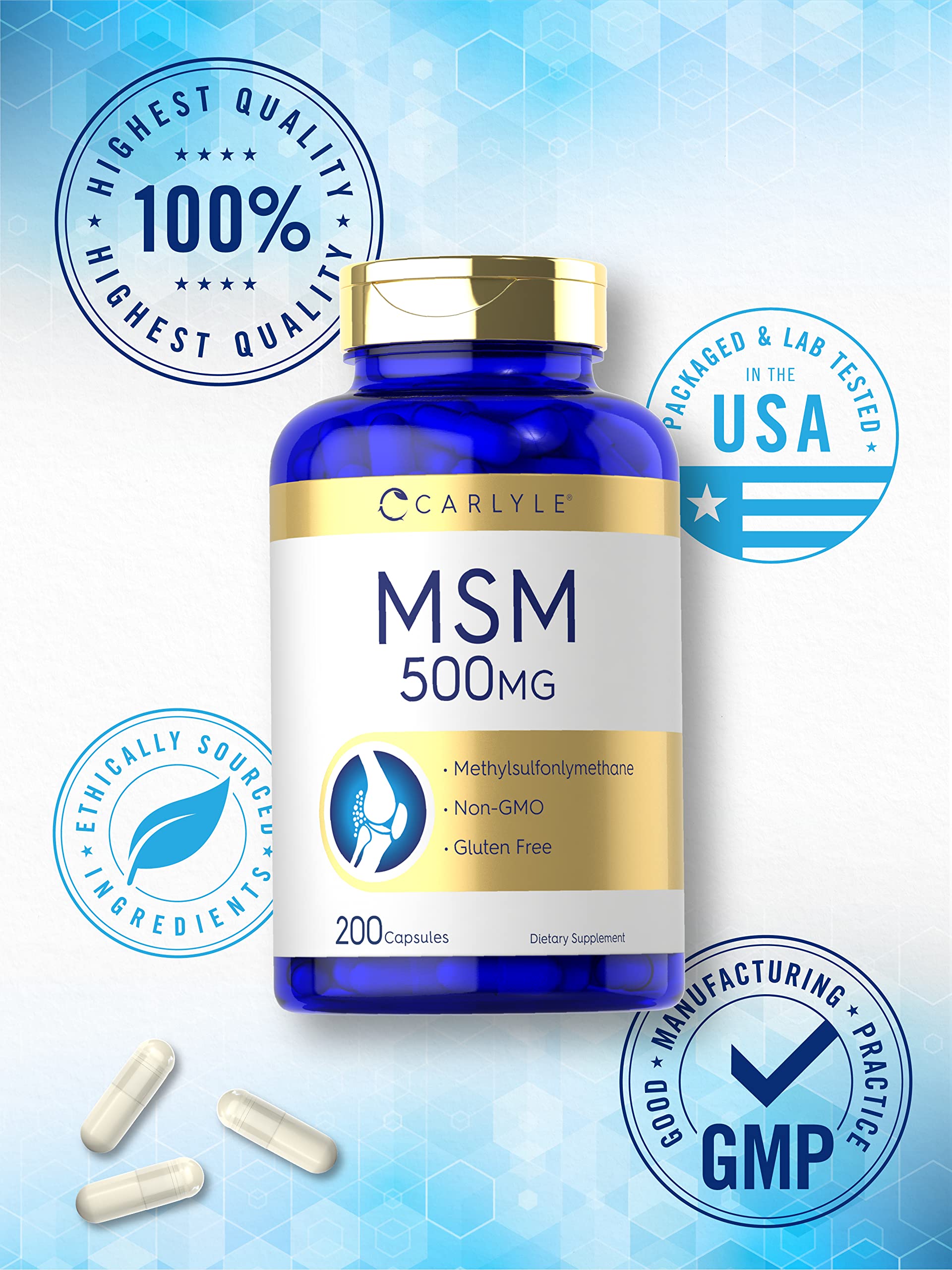 Foto 6 pulgar | Suplemento Carlyle MSM 500 mg 200 Cápsulas sin OGM y sin Gluten - Venta Internacional