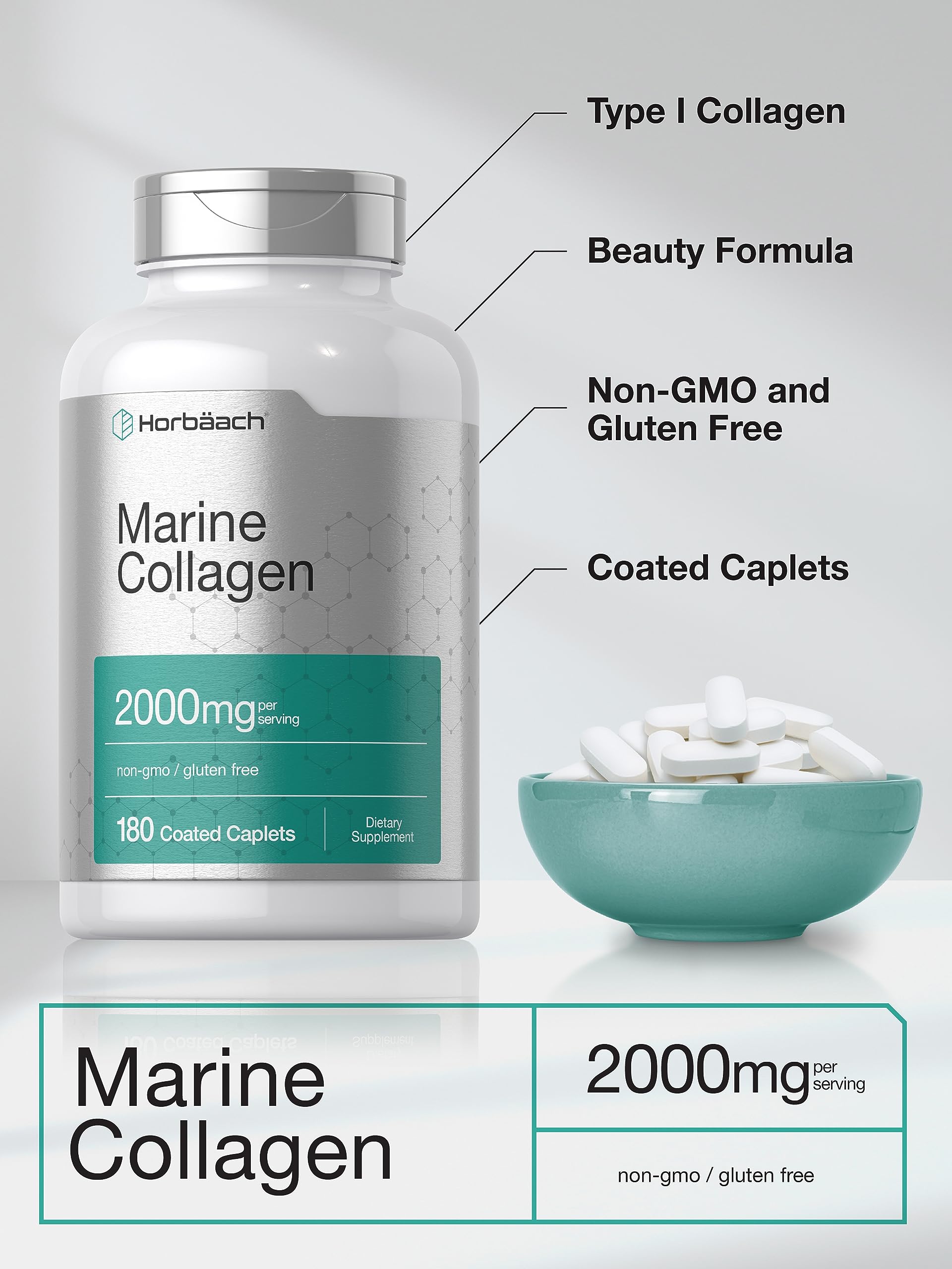 Foto 5 pulgar | Suplemento Horbaach Marine Collagen Peptides 2000 mg 180 Cápsulas - Venta Internacional