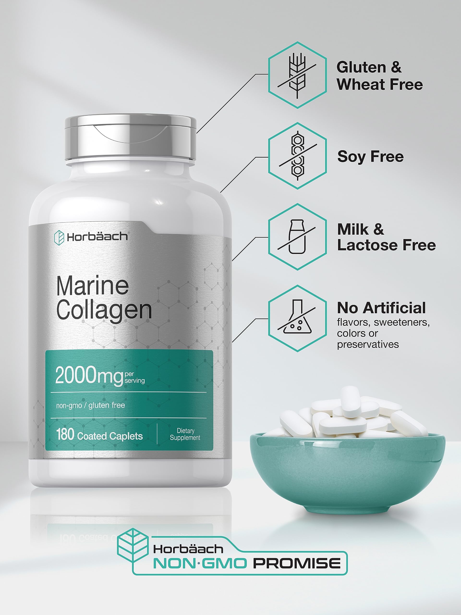 Foto 6 pulgar | Suplemento Horbaach Marine Collagen Peptides 2000 mg 180 Cápsulas - Venta Internacional