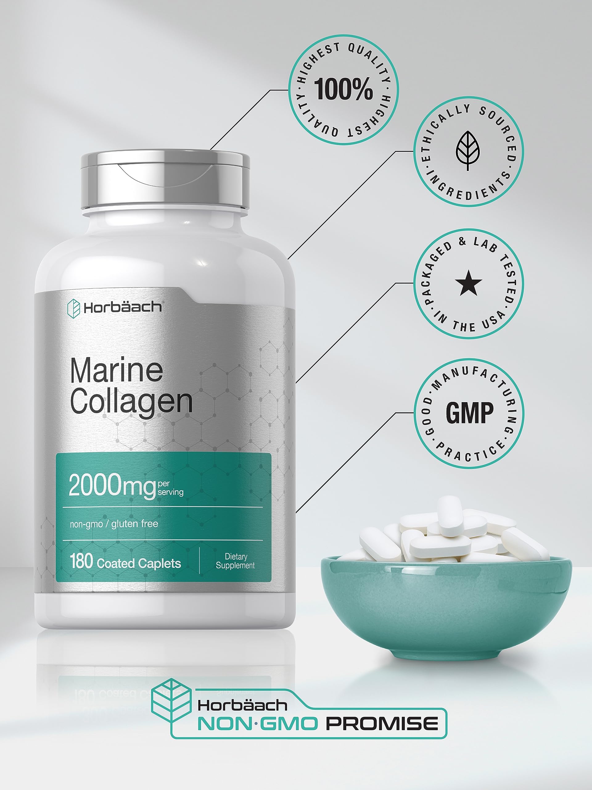 Foto 7 pulgar | Suplemento Horbaach Marine Collagen Peptides 2000 mg 180 Cápsulas - Venta Internacional