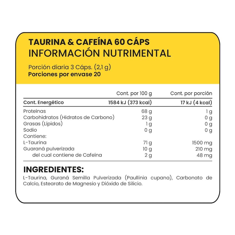 Foto 5 pulgar | Taurina Cafeína ProWinner 60 Cápsulas Guaraná