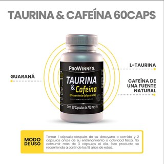Foto 5 | Taurina Cafeína ProWinner 60 Cápsulas Guaraná