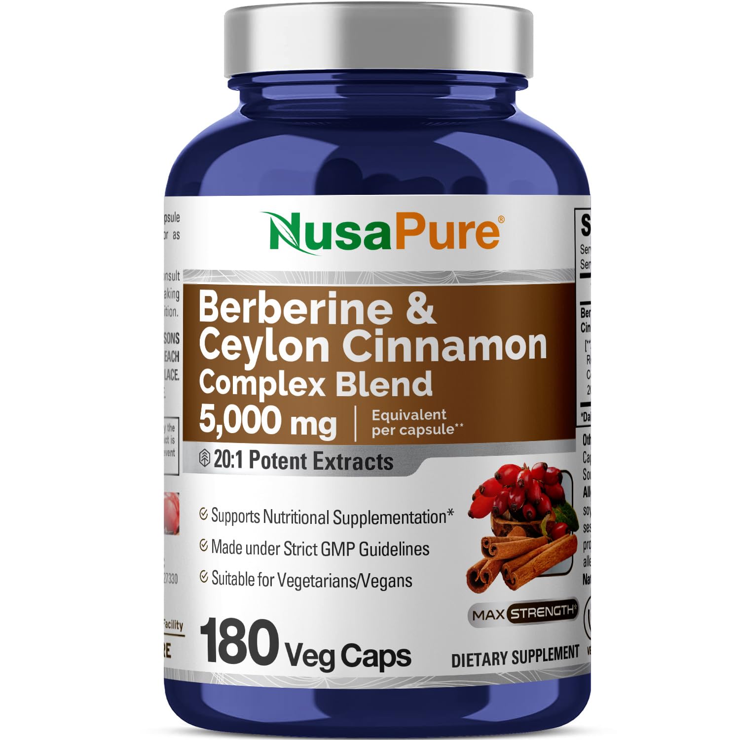 Foto 2 pulgar | Suplemento Nusapure Berberine con Canela ee Ceilán 5000 mg 180 Cápsulas - Venta Internacional