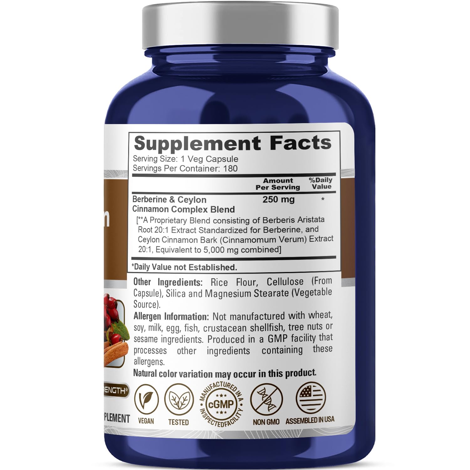 Foto 4 pulgar | Suplemento Nusapure Berberine con Canela ee Ceilán 5000 mg 180 Cápsulas - Venta Internacional