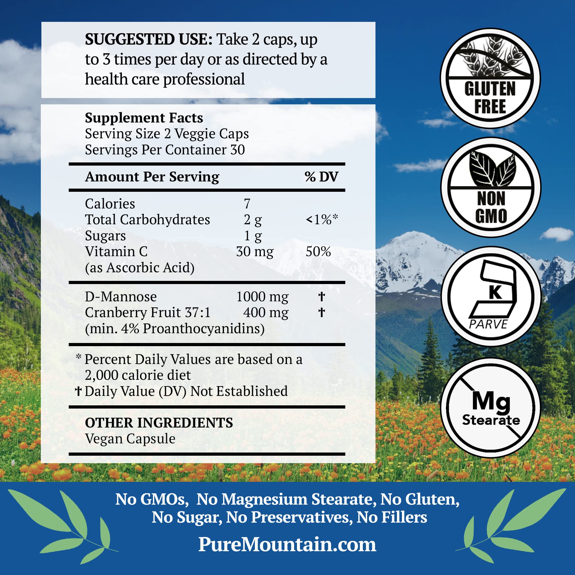 Foto 3 pulgar | Suplemento Pure Mountain Botanicals Arándano D Manosa 1000 Mg - Venta Internacional