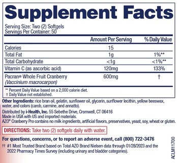 Foto 2 | Suplemento Azo Cranberry Pro Urinary Tract 600 Mg Pacran 100 Cápsulas Blandas - Venta Internacional