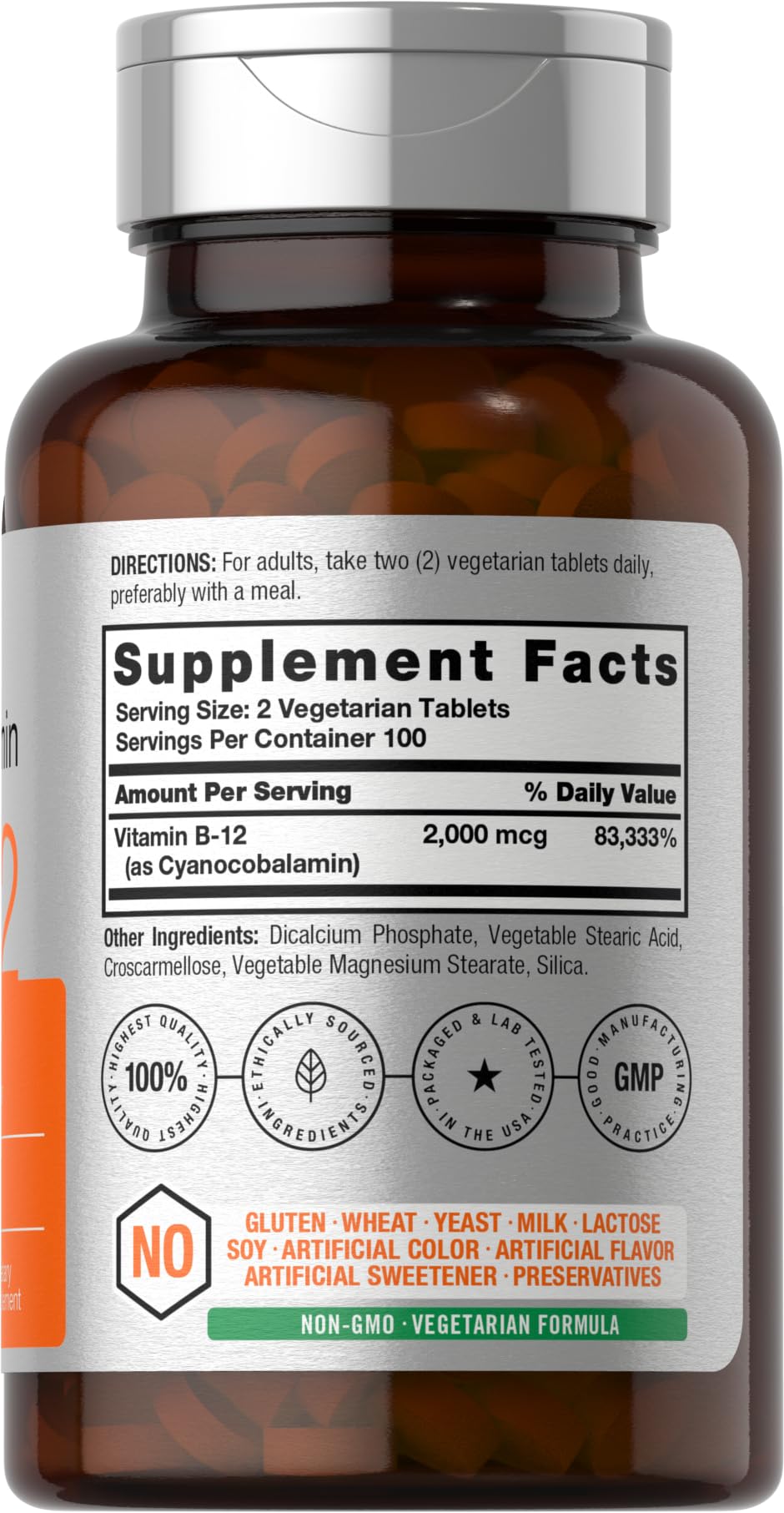 Foto 2 | Suplemento de Vitamina B12 Horbäach 2000 Mcg 200 Comprimidos Vegetariano - Venta Internacional
