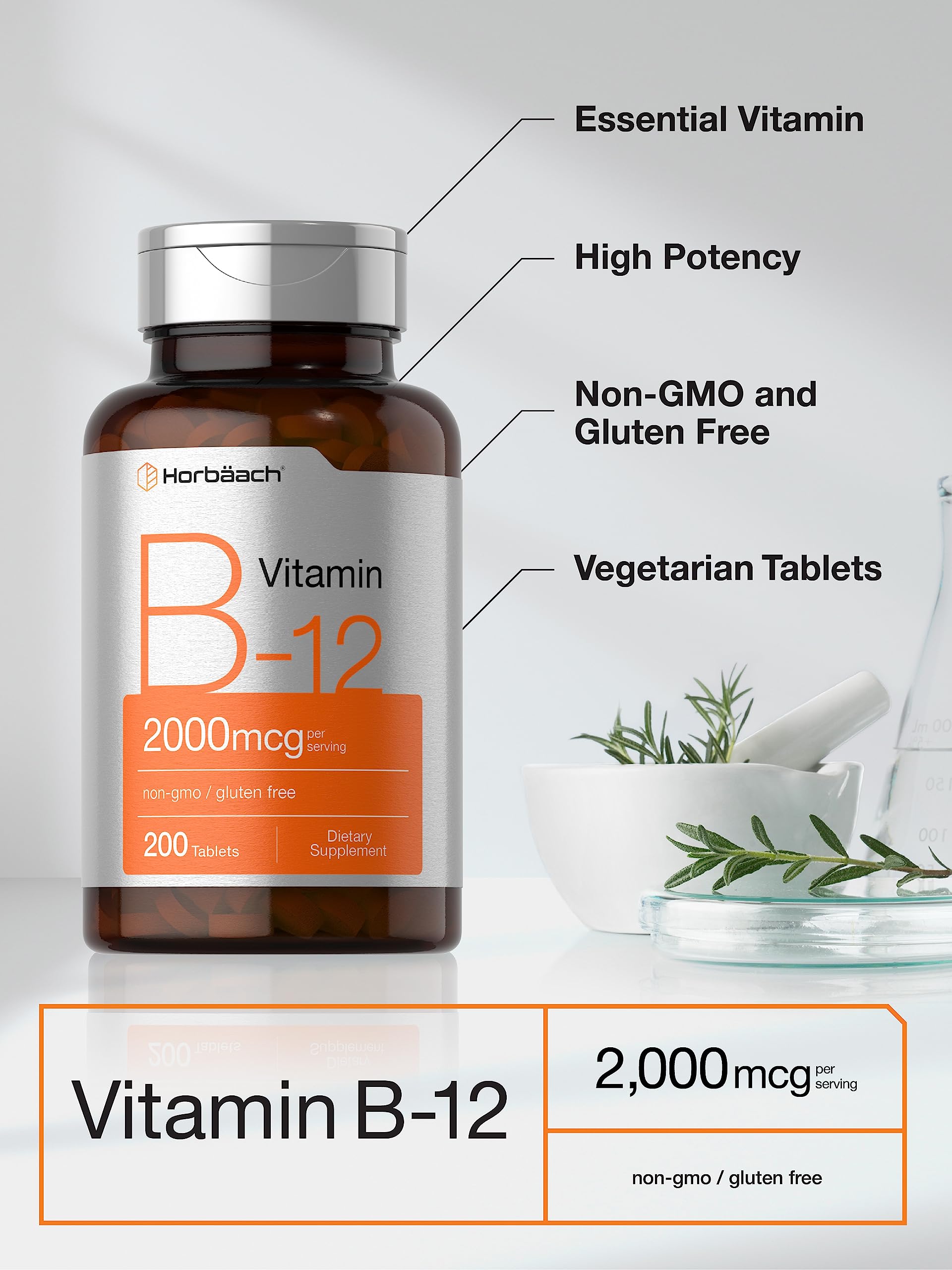 Foto 4 pulgar | Suplemento de Vitamina B12 Horbäach 2000 Mcg 200 Comprimidos Vegetariano - Venta Internacional