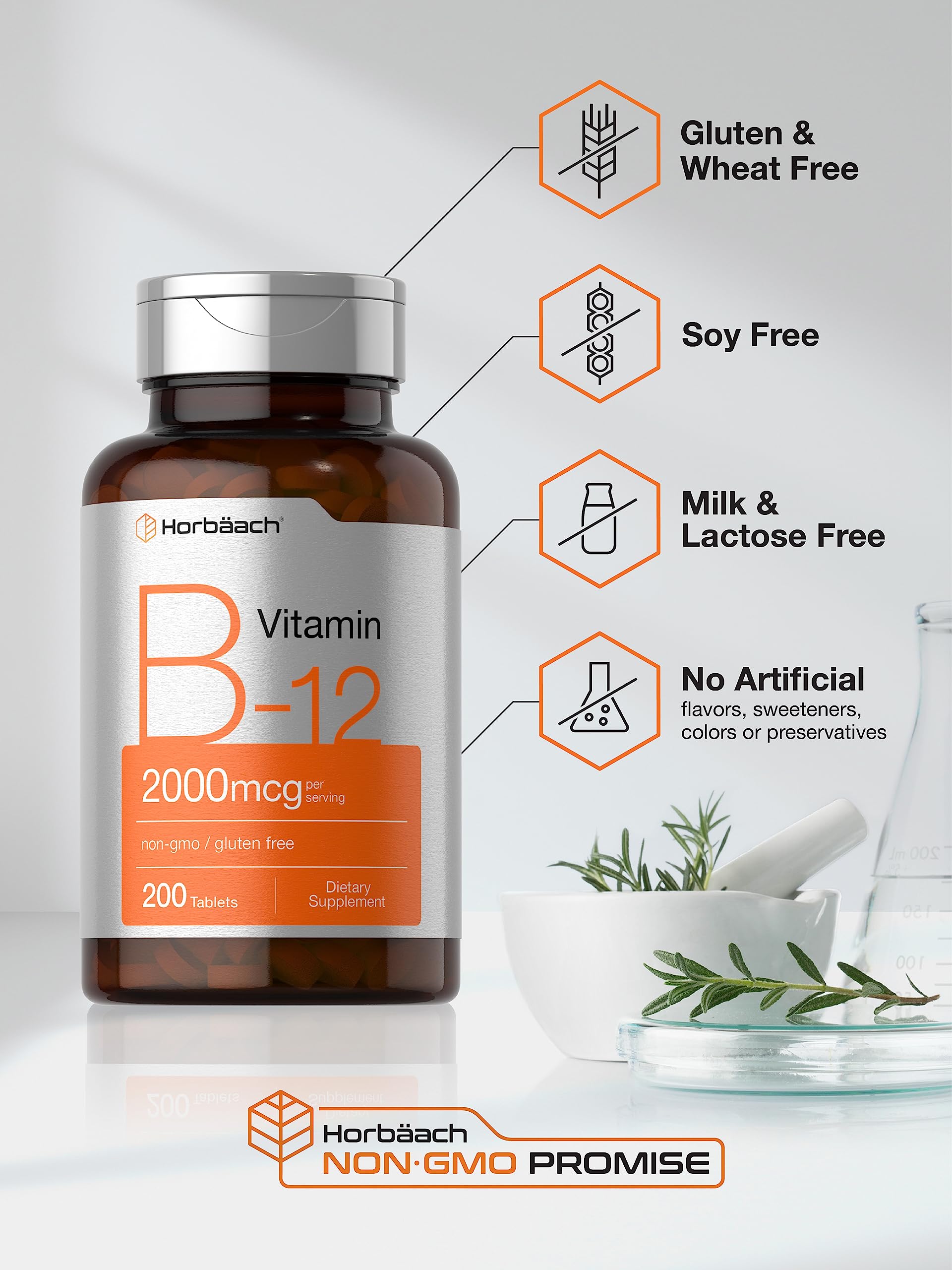 Foto 5 pulgar | Suplemento de Vitamina B12 Horbäach 2000 Mcg 200 Comprimidos Vegetariano - Venta Internacional