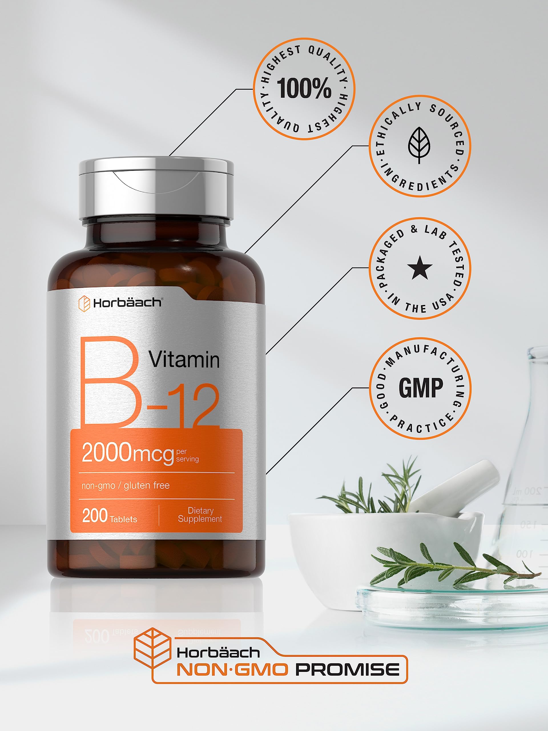 Foto 6 pulgar | Suplemento de Vitamina B12 Horbäach 2000 Mcg 200 Comprimidos Vegetariano - Venta Internacional