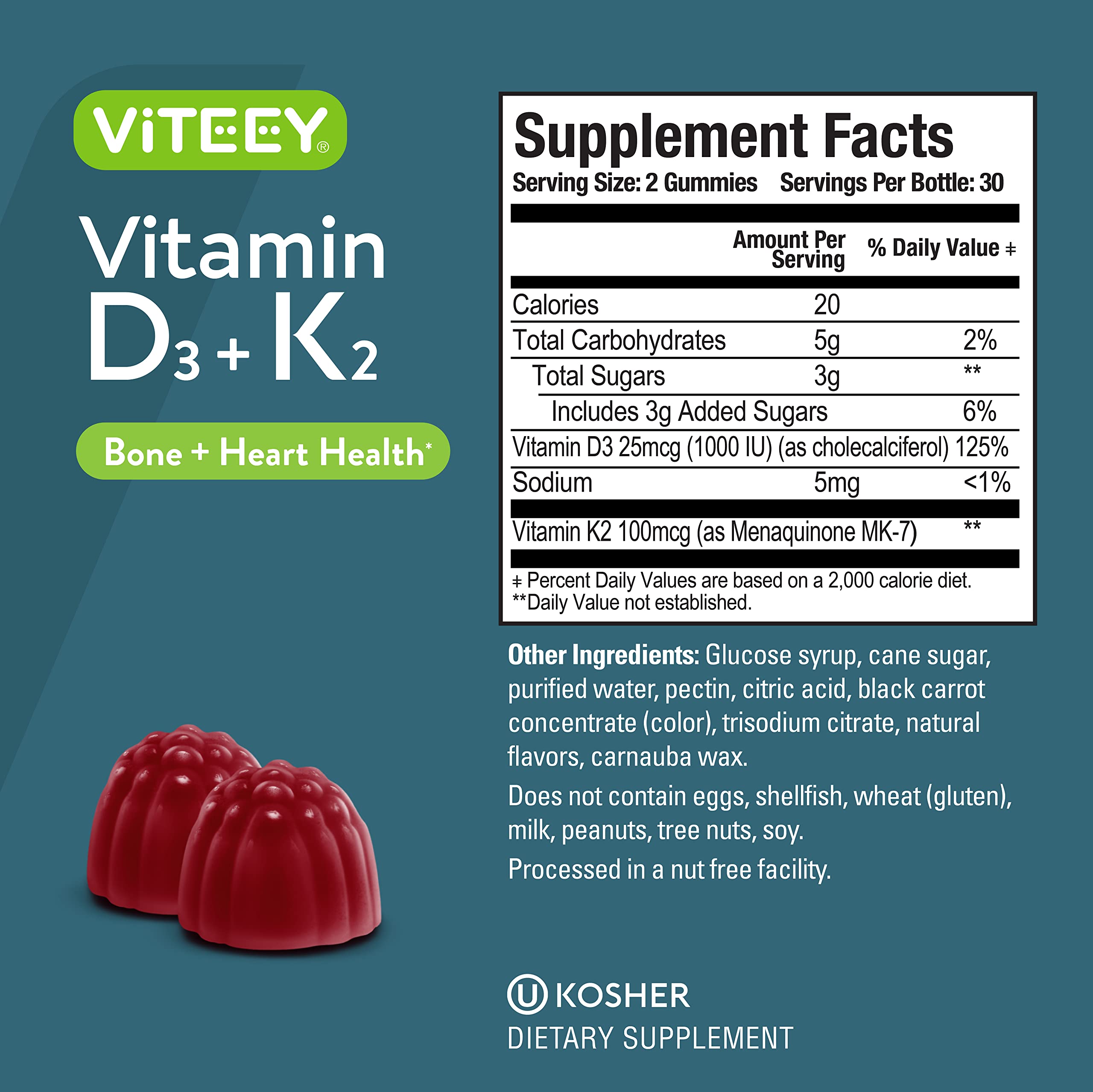 Foto 5 pulgar | Vitamina D3 K2 Viteey en Gomitas 1000 Ui 100 mcg 2 Piezas - Venta Internacional