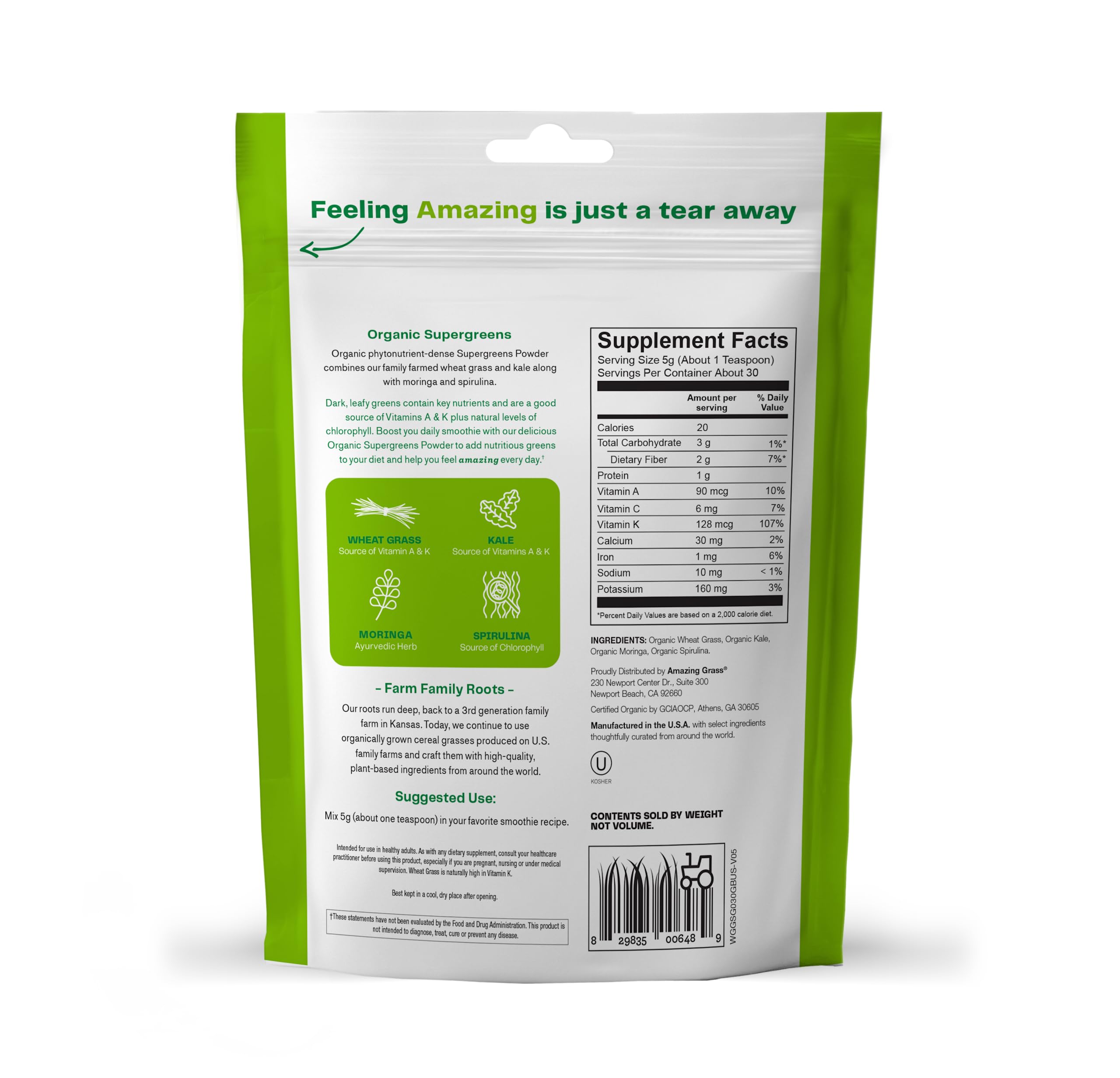 Foto 7 pulgar | Super Greens Booster Amazing Grass 30 Porciones - Venta Internacional