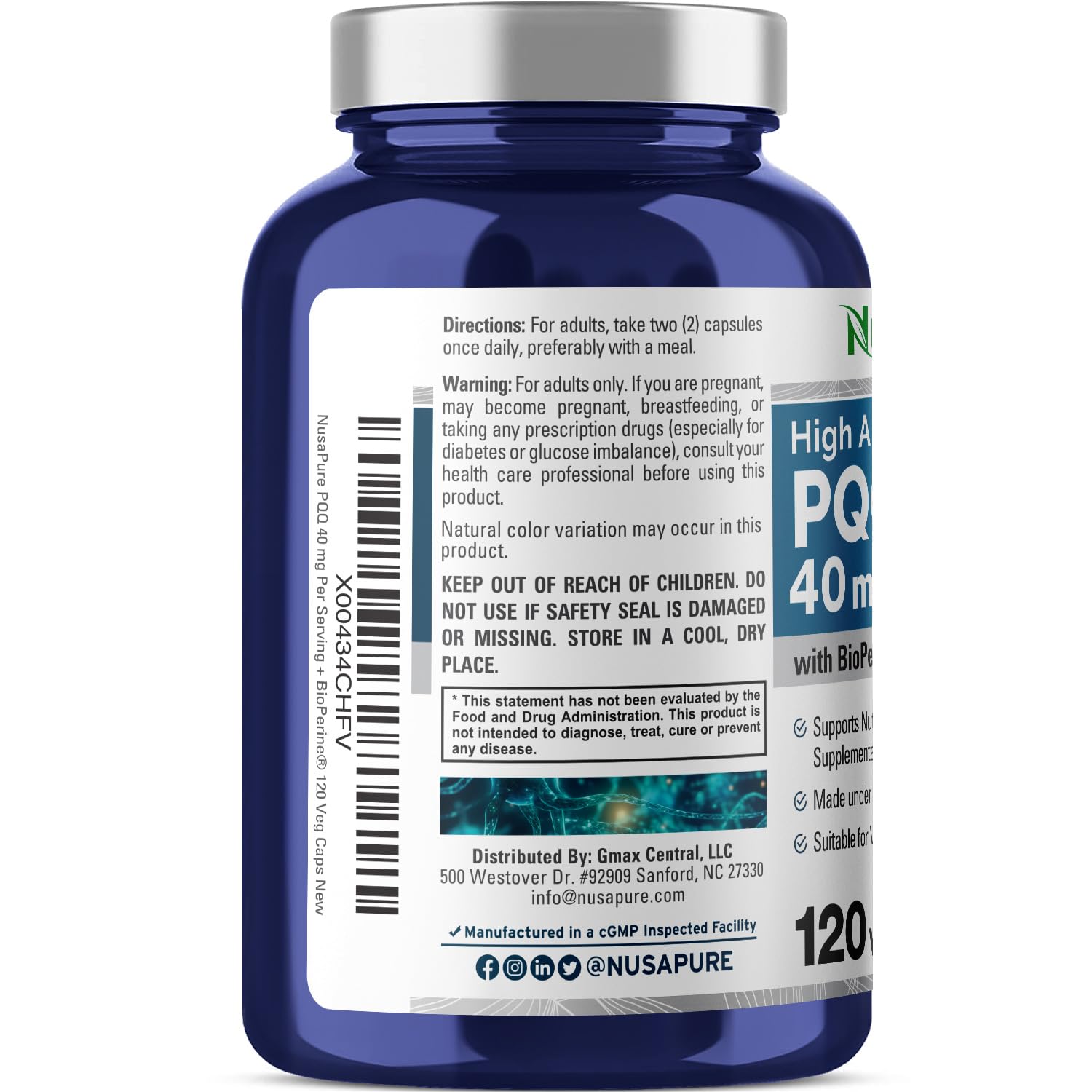 Foto 4 pulgar | Suplemento Nusapure Pqq 40 mg 120 Cápsulas Vegetarianas Sin Ogm - Venta Internacional