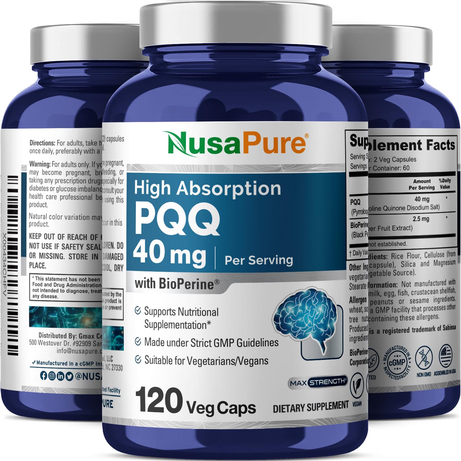 Foto 5 pulgar | Suplemento Nusapure Pqq 40 mg 120 Cápsulas Vegetarianas Sin Ogm - Venta Internacional