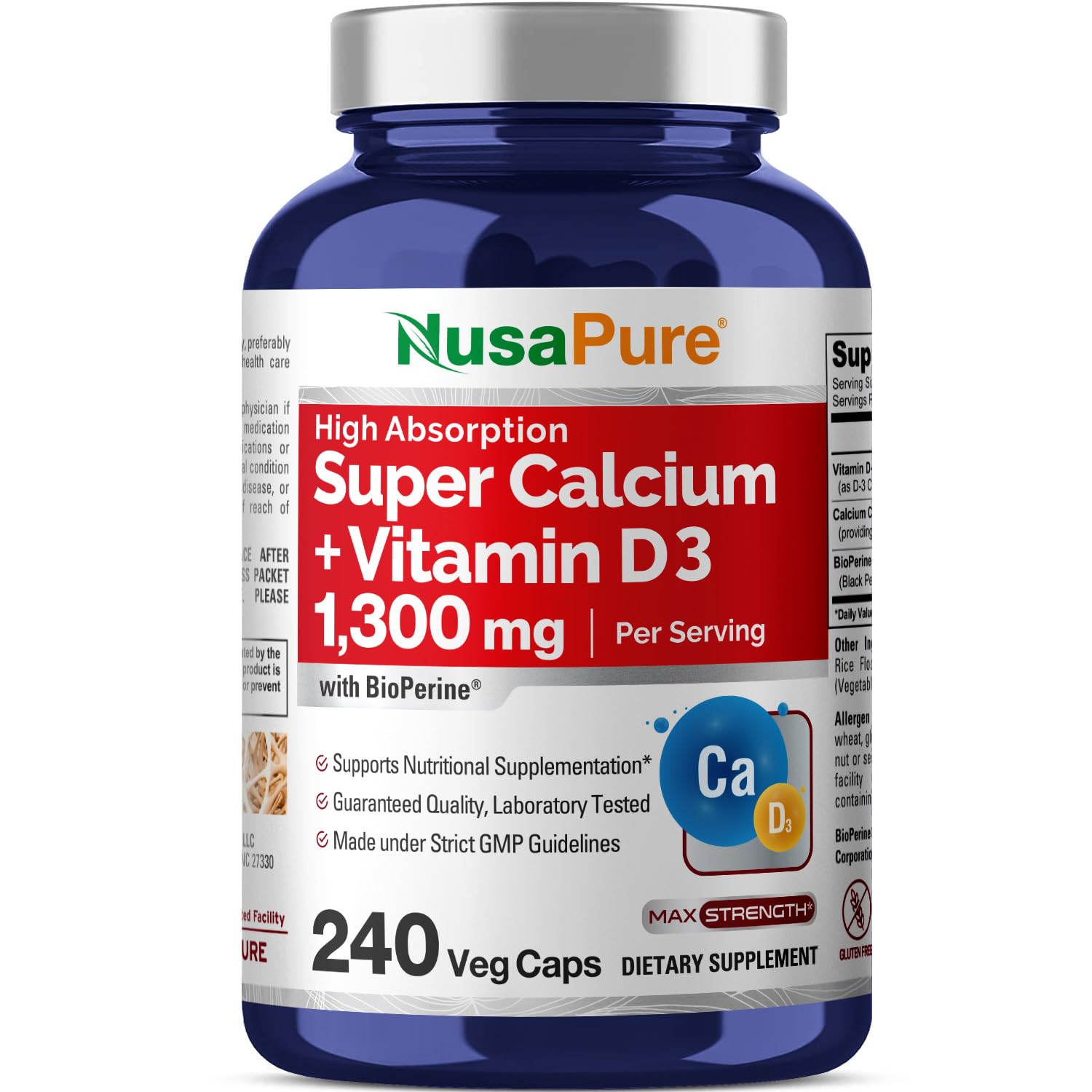 Foto 2 pulgar | Suplemento Nusapure Super Calcium + Vitamina D3 240 Cápsulas - Venta Internacional