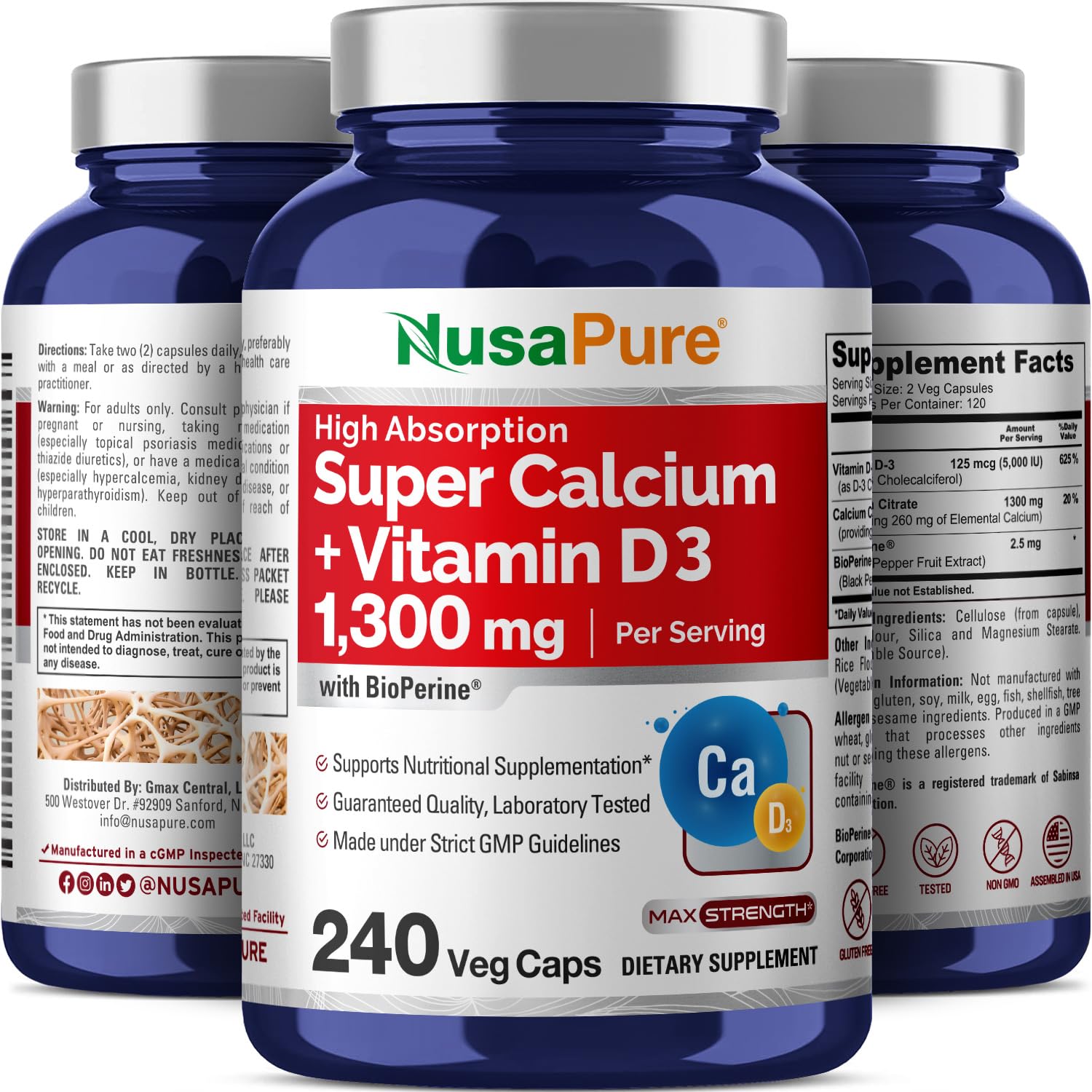 Foto 5 pulgar | Suplemento Nusapure Super Calcium + Vitamina D3 240 Cápsulas - Venta Internacional