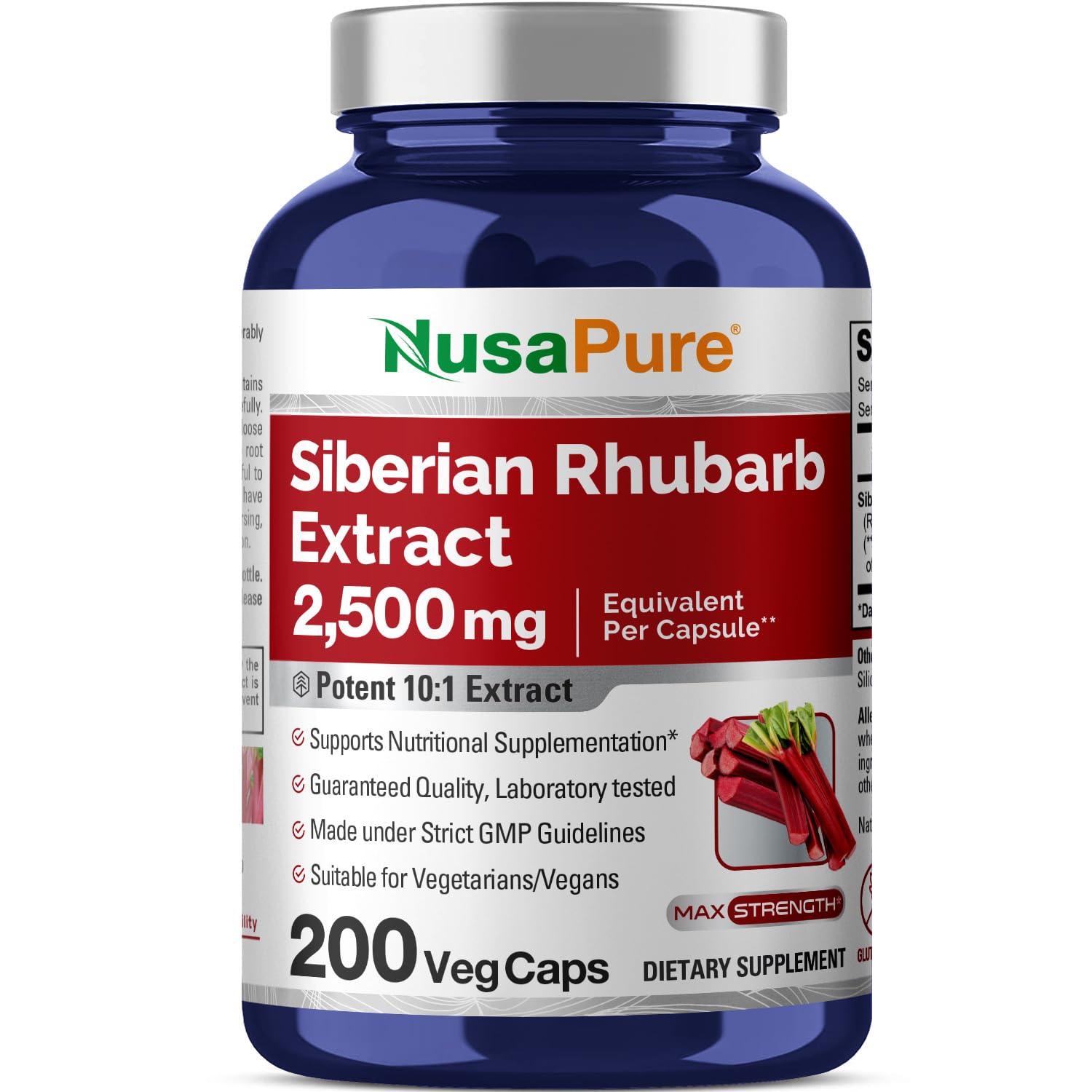 Suplemento Nusapure Extracto de Ruibarbo Siberiano 200 Cápsulas - Venta Internacional