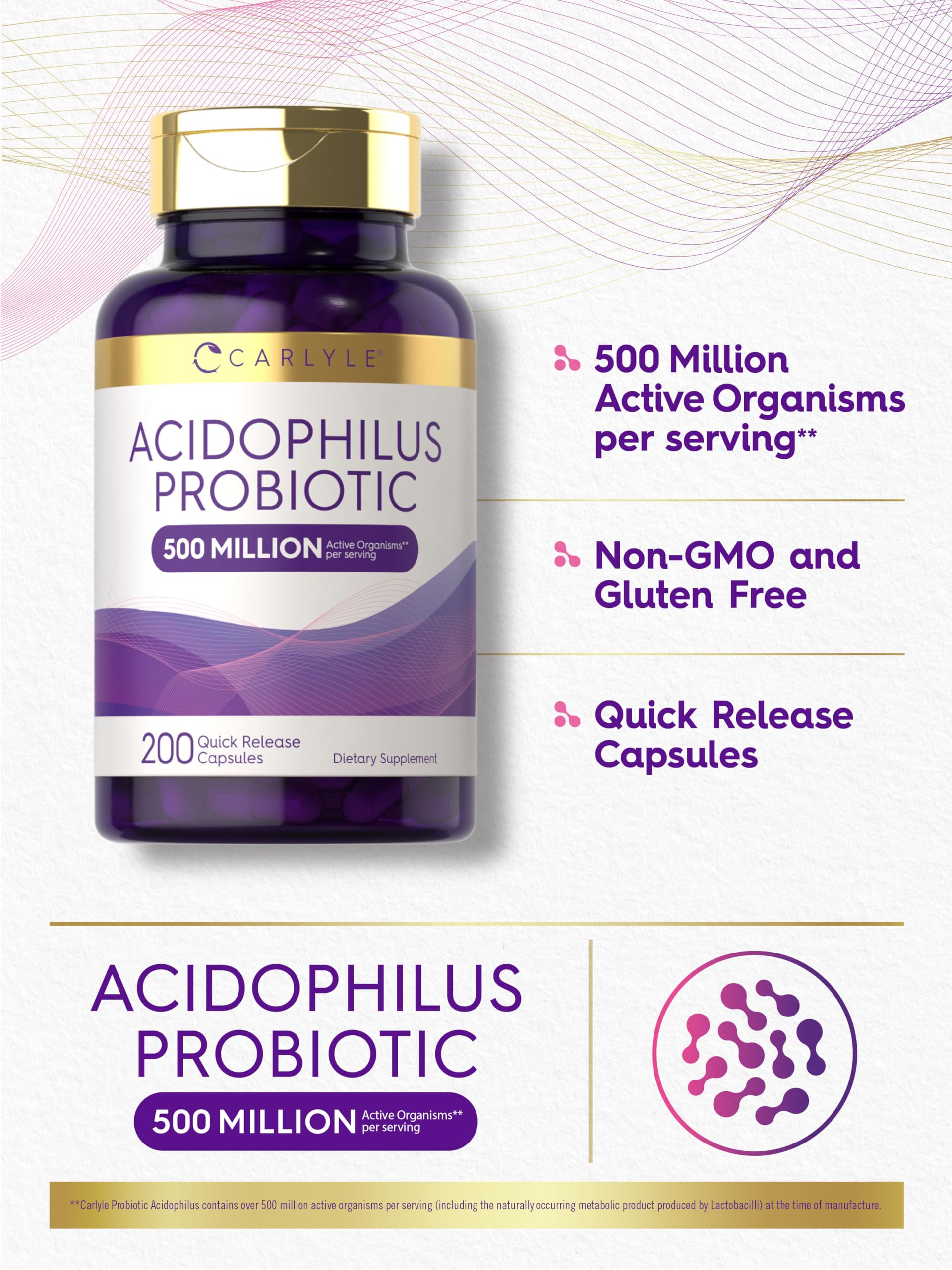 Foto 5 pulgar | Probiótico Carlyle Acidophilus 500 Millones de Cfu 200 Cápsulas - Venta Internacional
