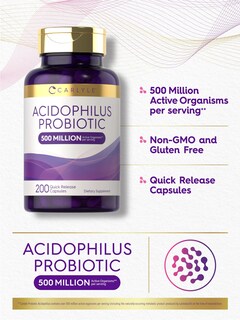 Foto 4 | Probiótico Carlyle Acidophilus 500 Millones de Cfu 200 Cápsulas - Venta Internacional