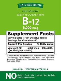 Foto 2 | Suplemento de Vitamina B12 De Nature's Truth, 5000 Mcg 60 Tabletas - Venta Internacional